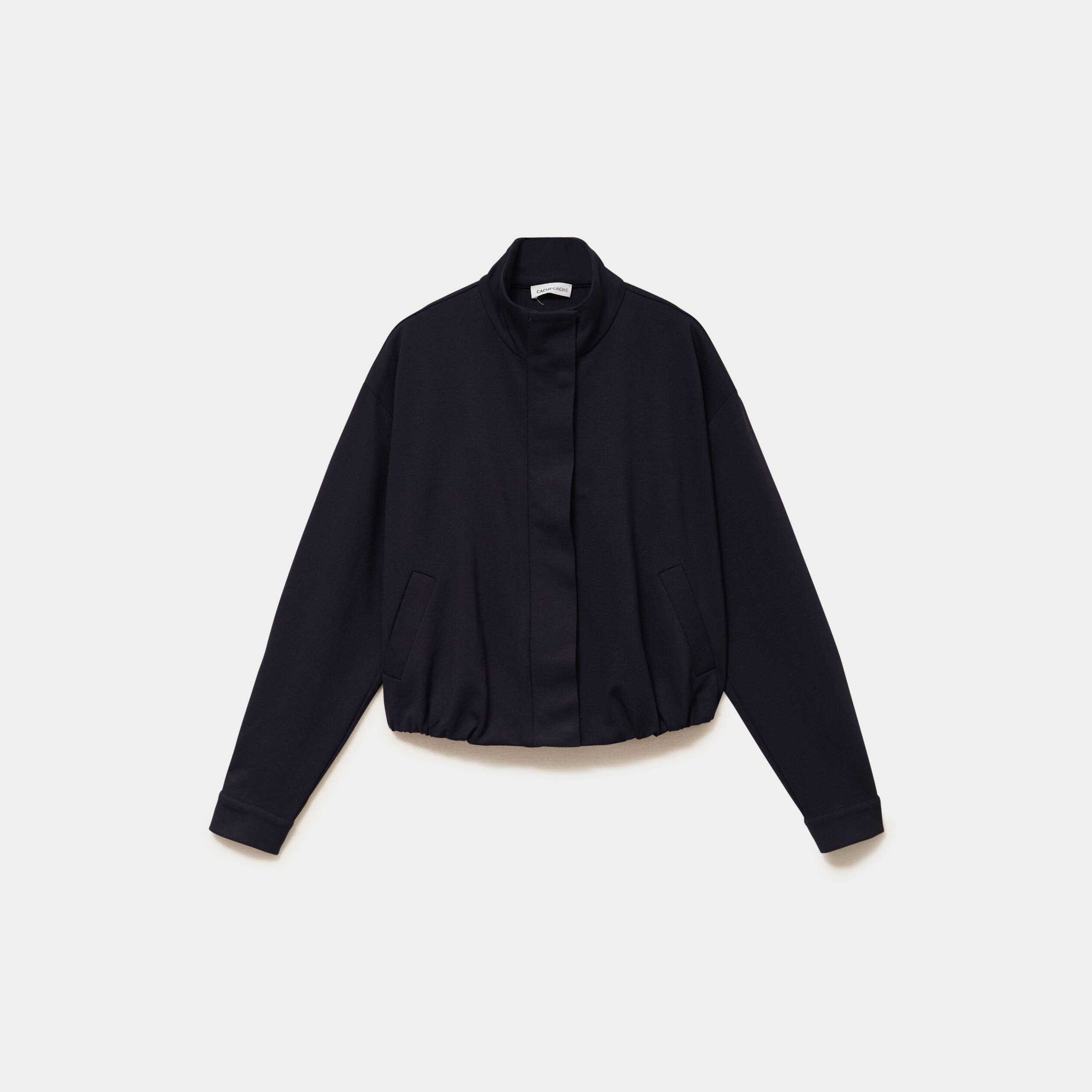 Veste cropped bas resserr&eacute; bleu marine femme