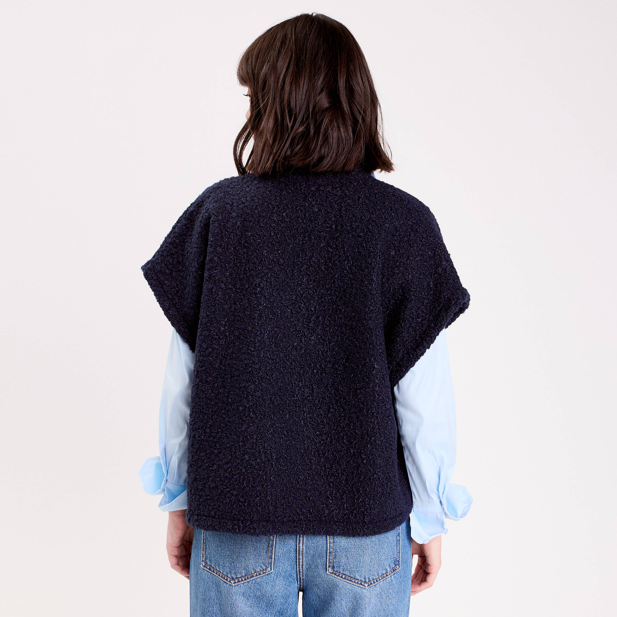Gilet polaire manches courtes bleu marine femme