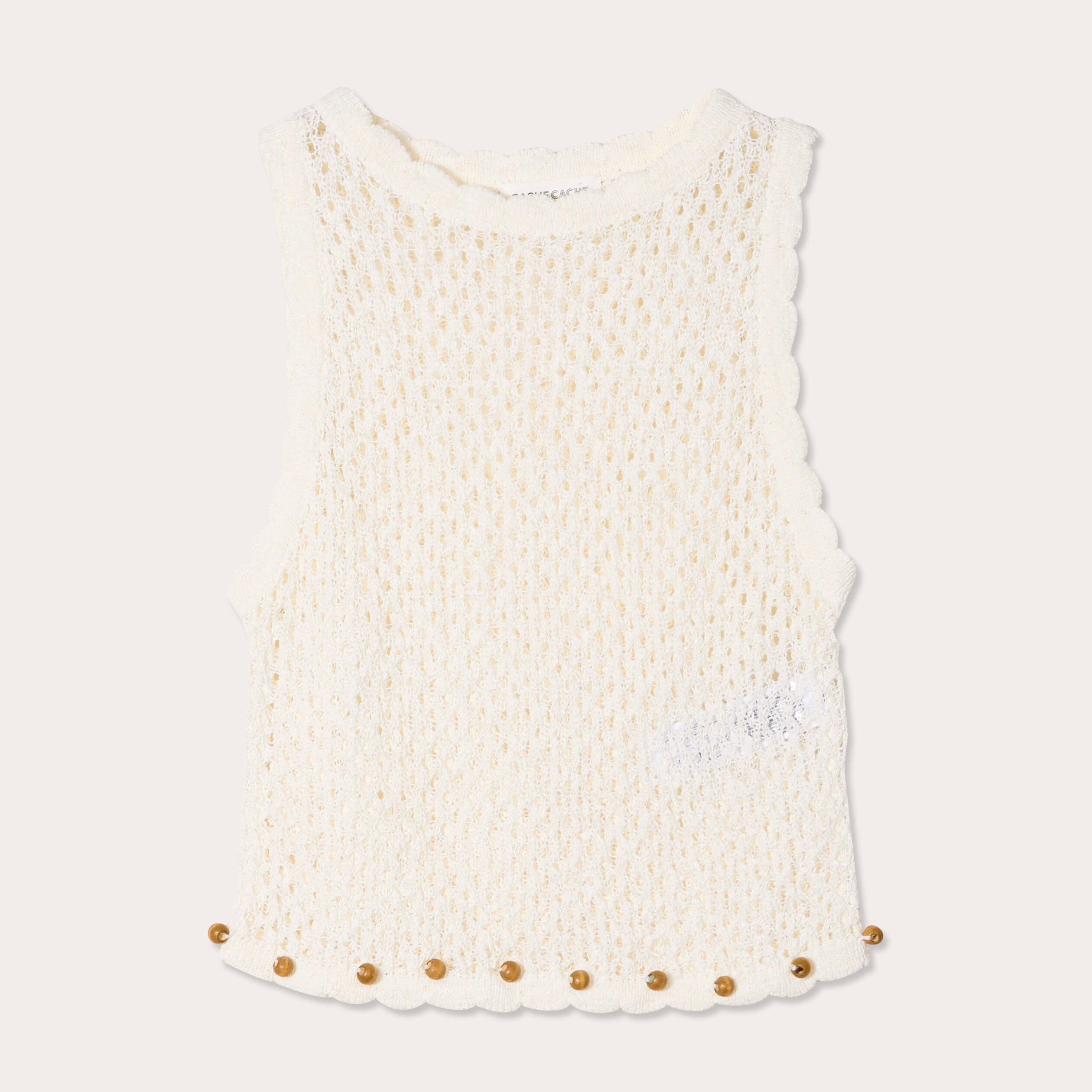 D&eacute;bardeur ajour&eacute; avec perles ecru femme