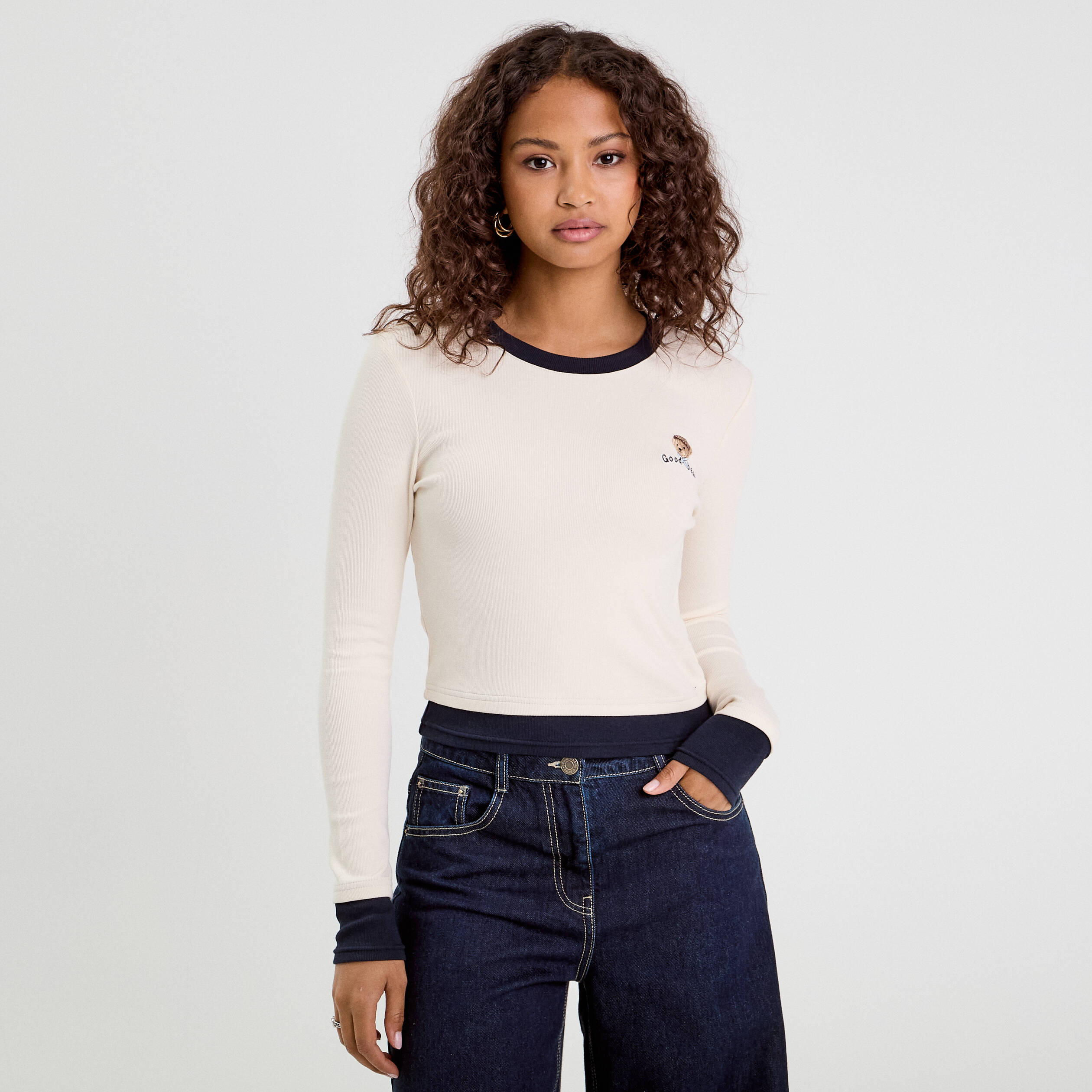 T-shirt cropped 2-en-1 ecru femme