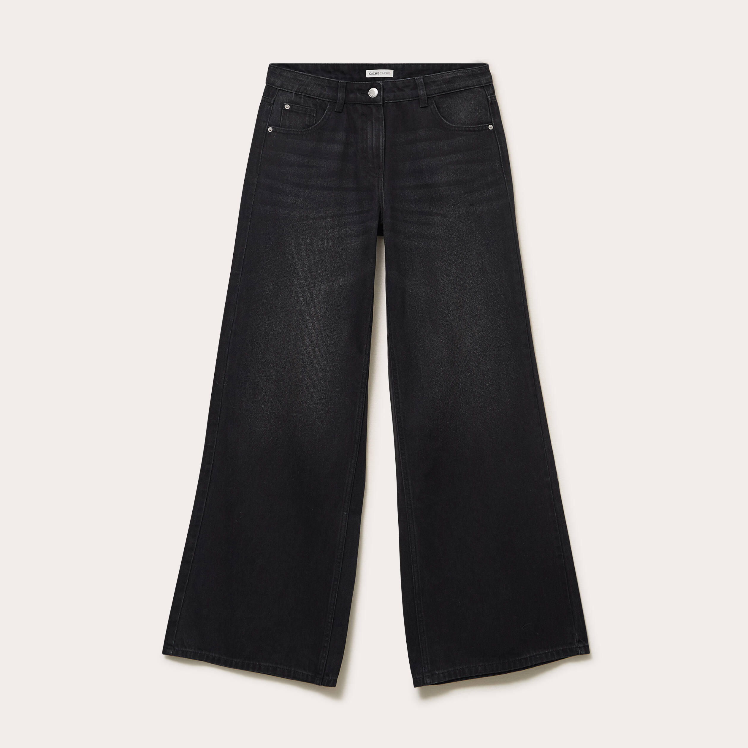 Jean wide leg taille standard denim noir femme
