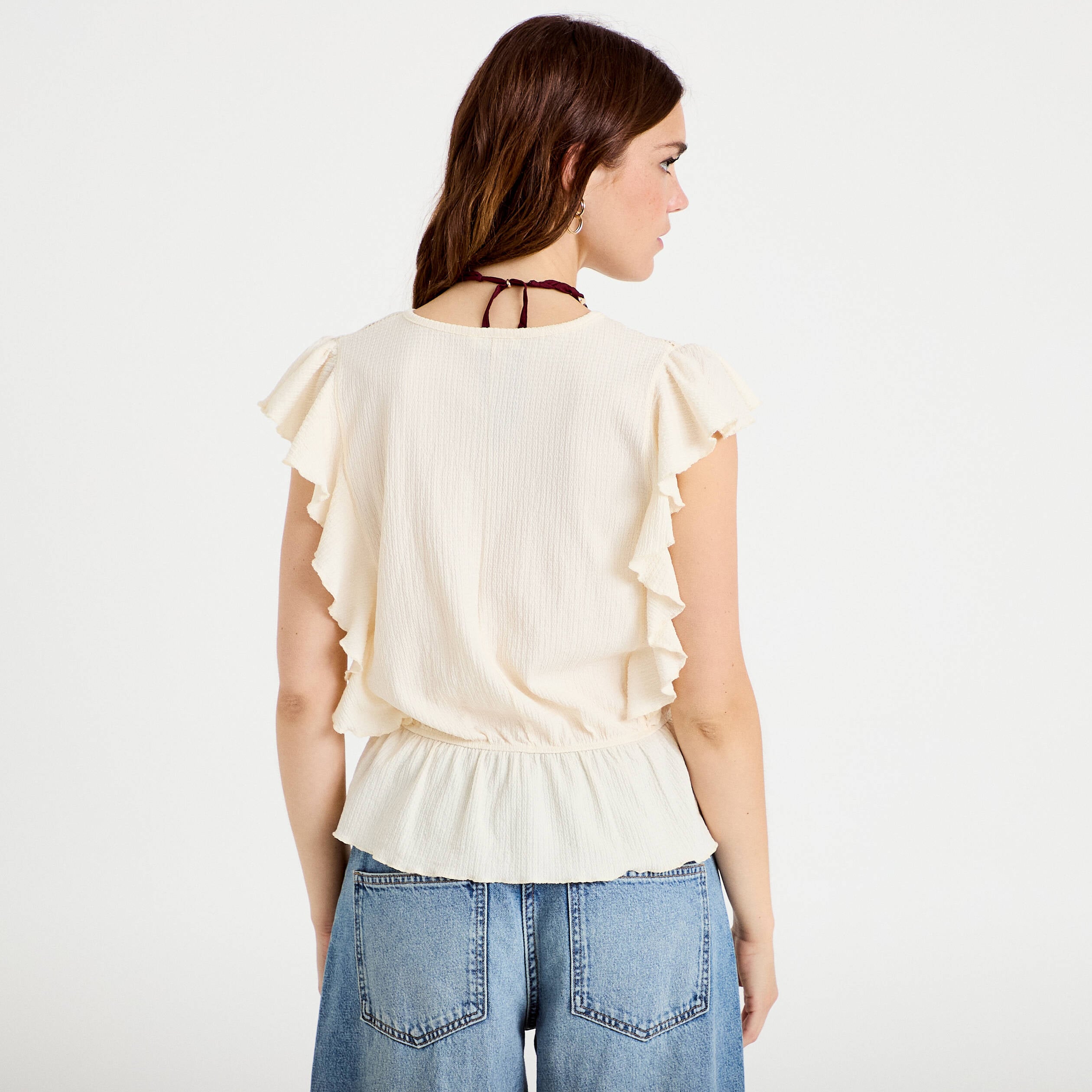 Blouse &agrave; volants ecru femme