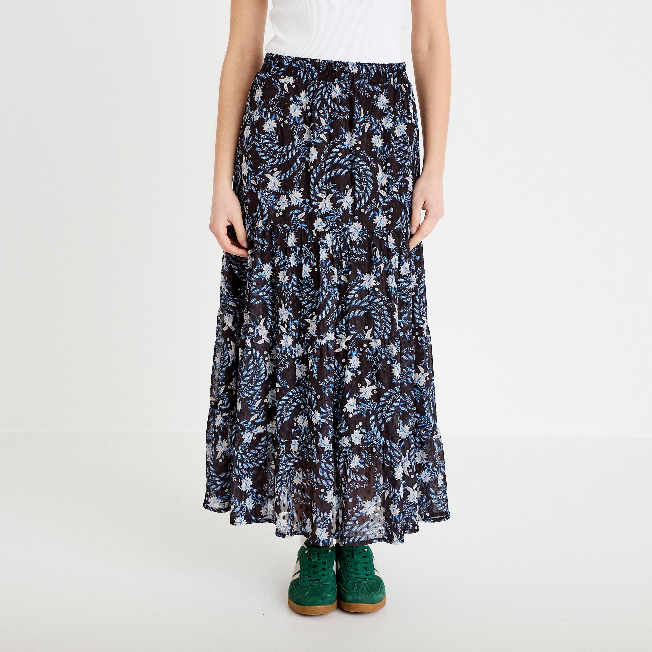 Jupe longue fluide noir femme