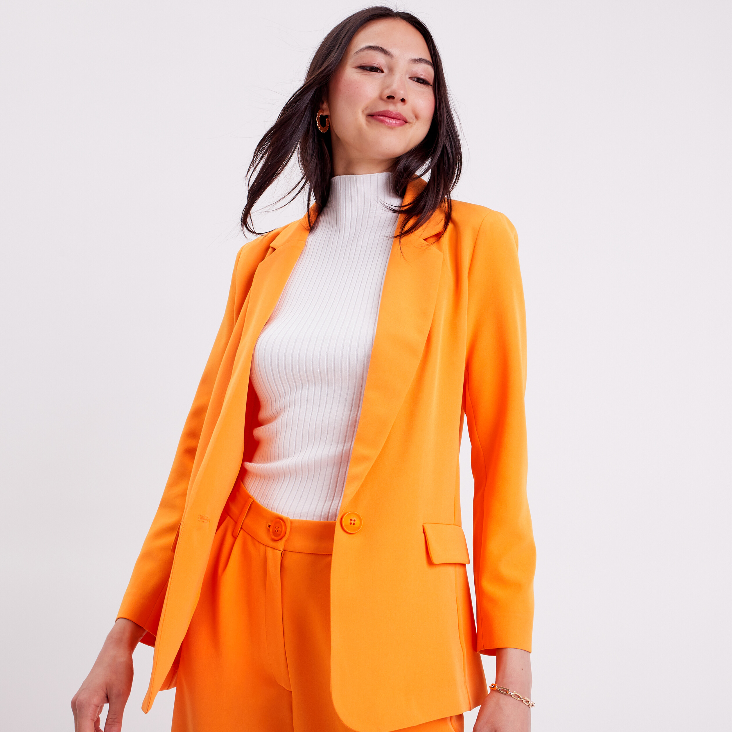 Veste blazer boutonnée orange clair femme