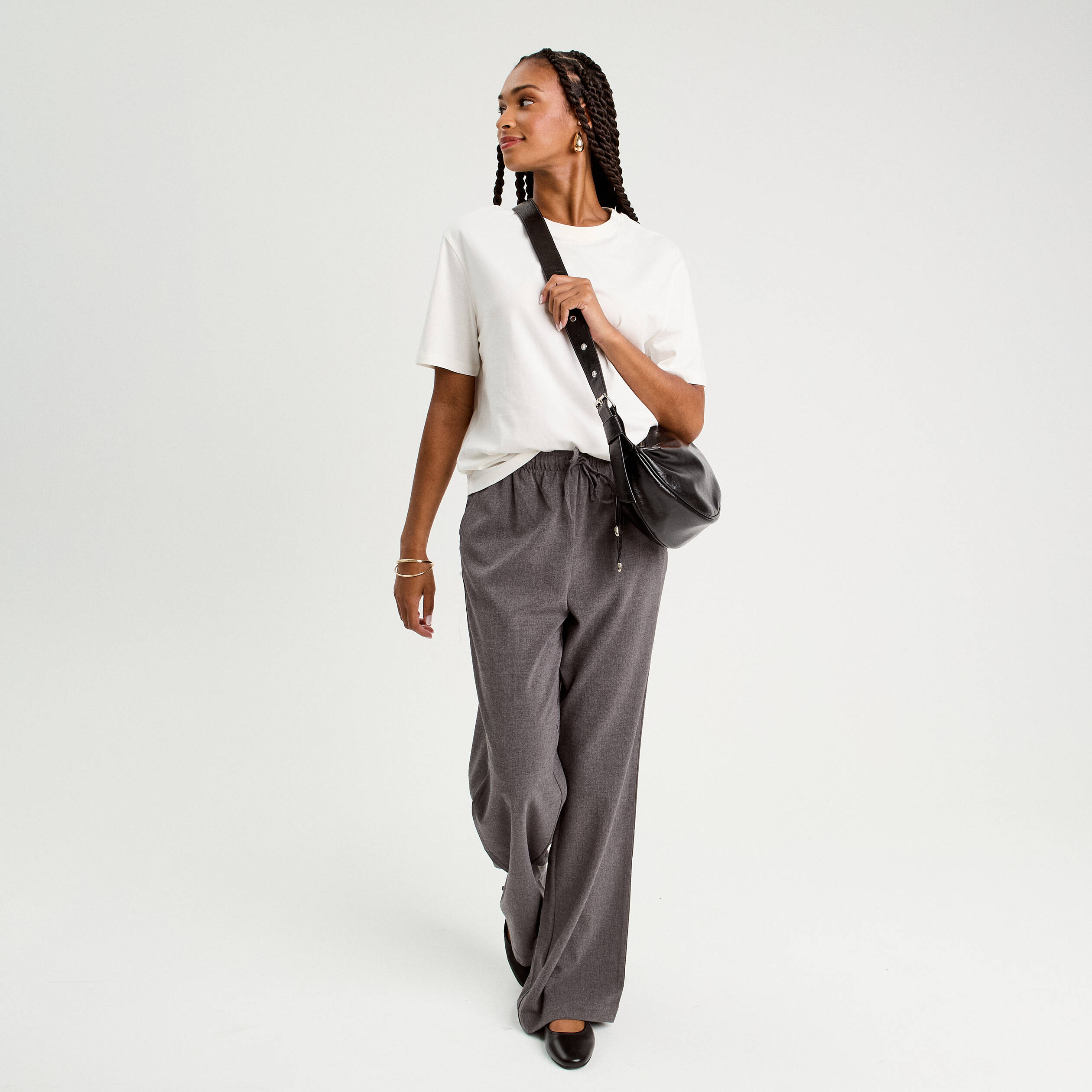 pantalon large gris fonce femme Pantalon large gris foncé femme
