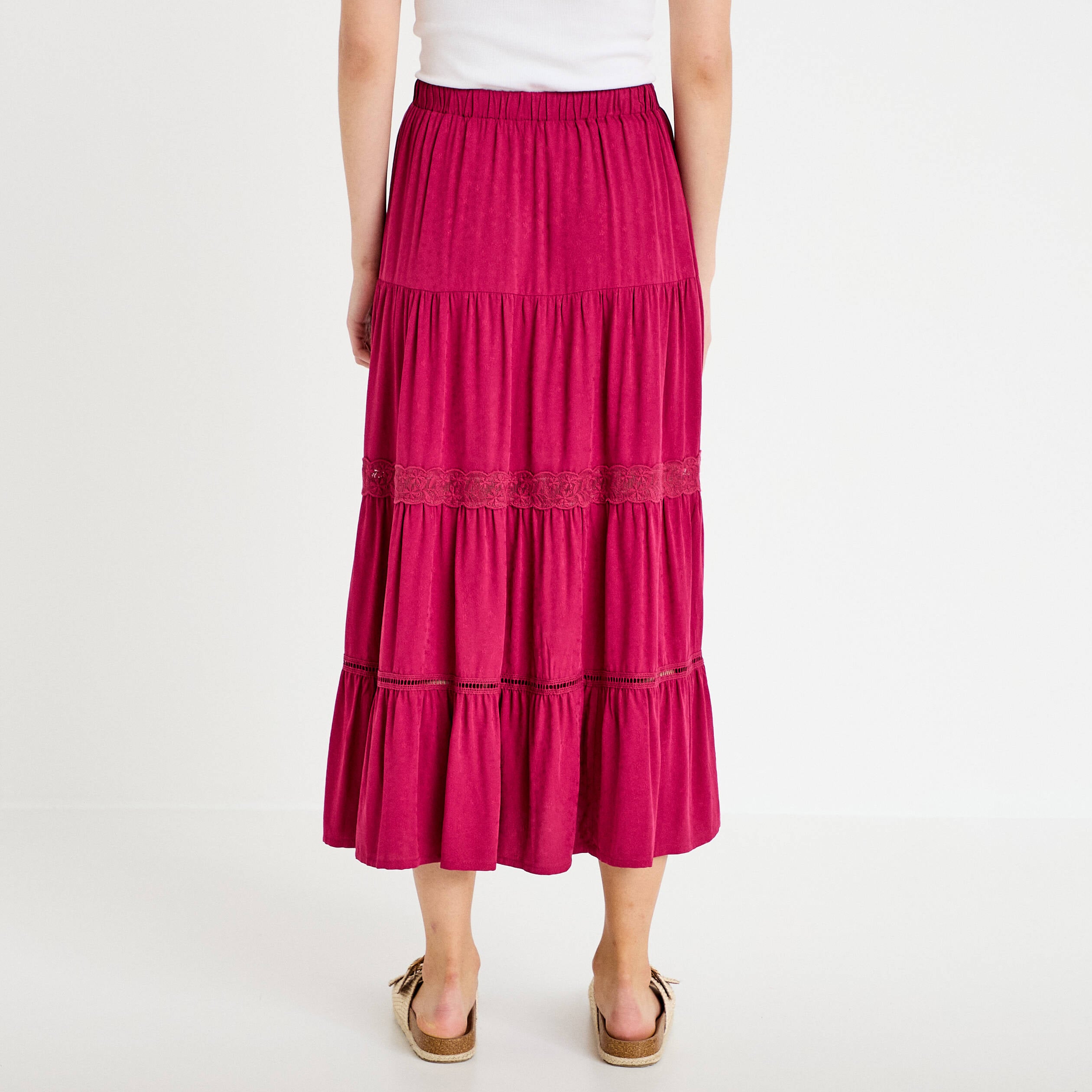 Jupe &eacute;vas&eacute;e longueur 3/4 dentelle rouge femme