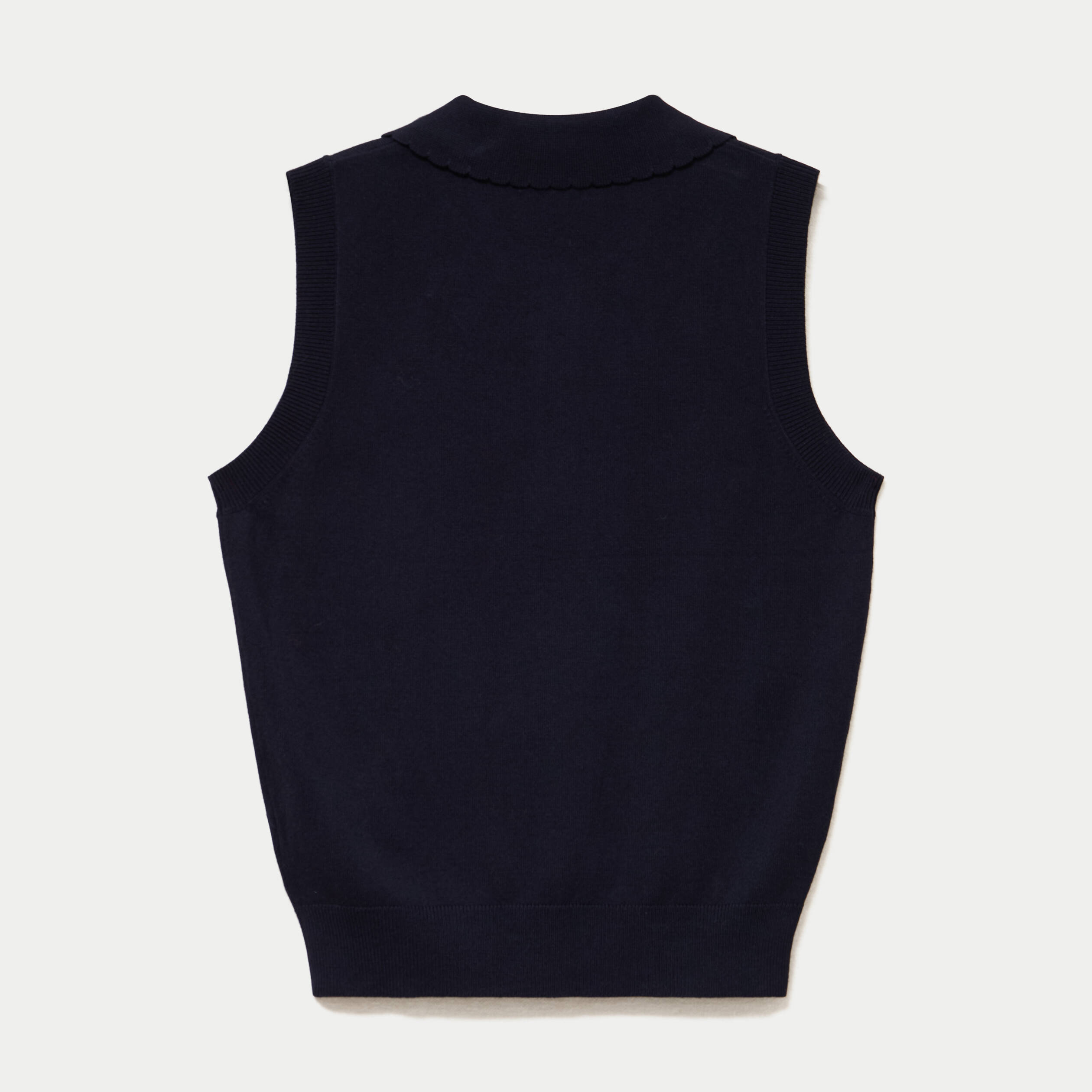 Polo sans manches col chemise brod&eacute; bleu marine femme