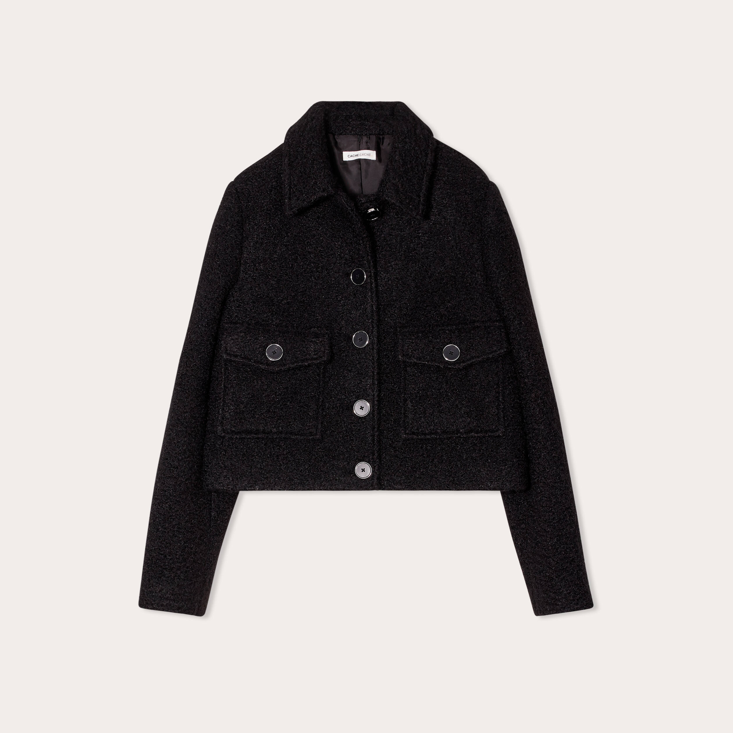 Veste bouclette boutonn&eacute;e noir femme