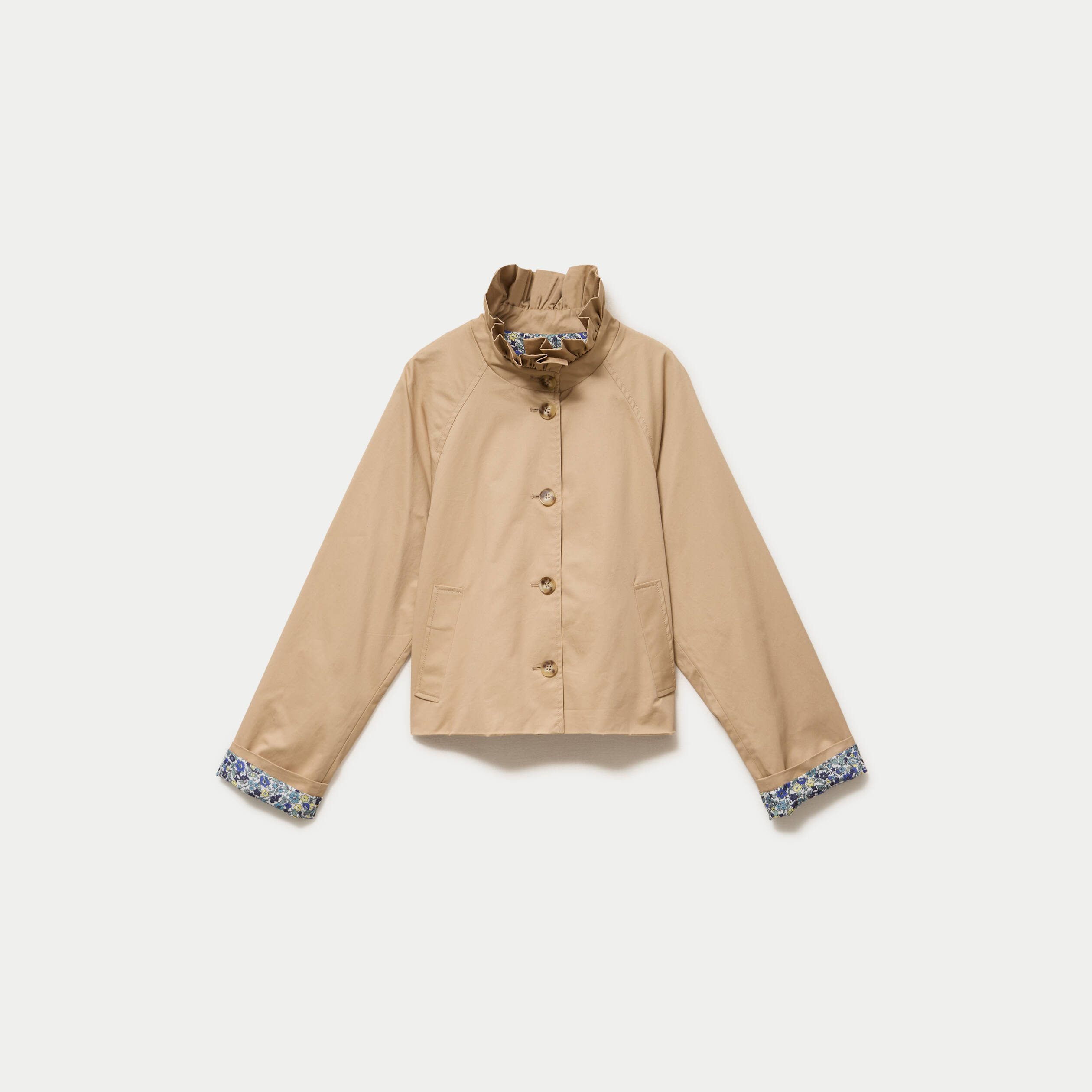 Veste droite col montant manches longues beige femme