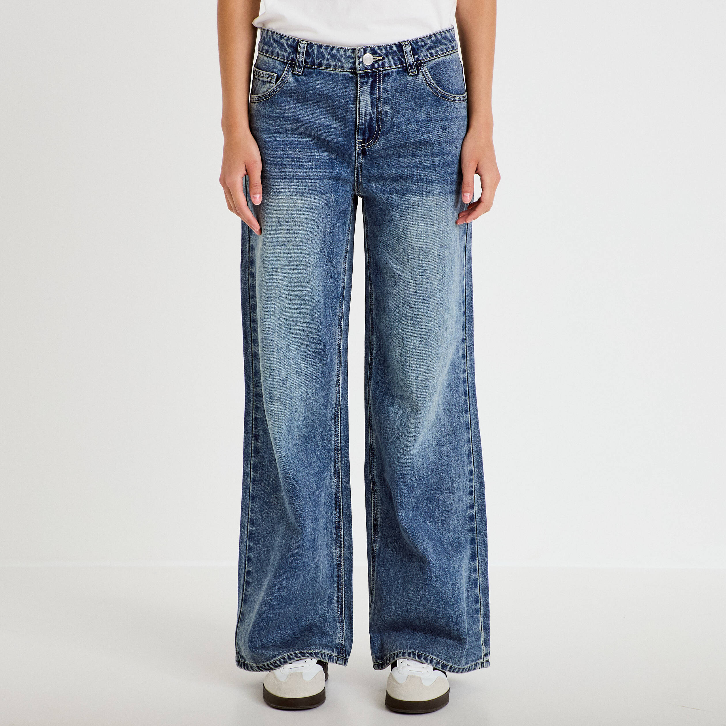 Jean wide leg taille basse denim triple stone femme
