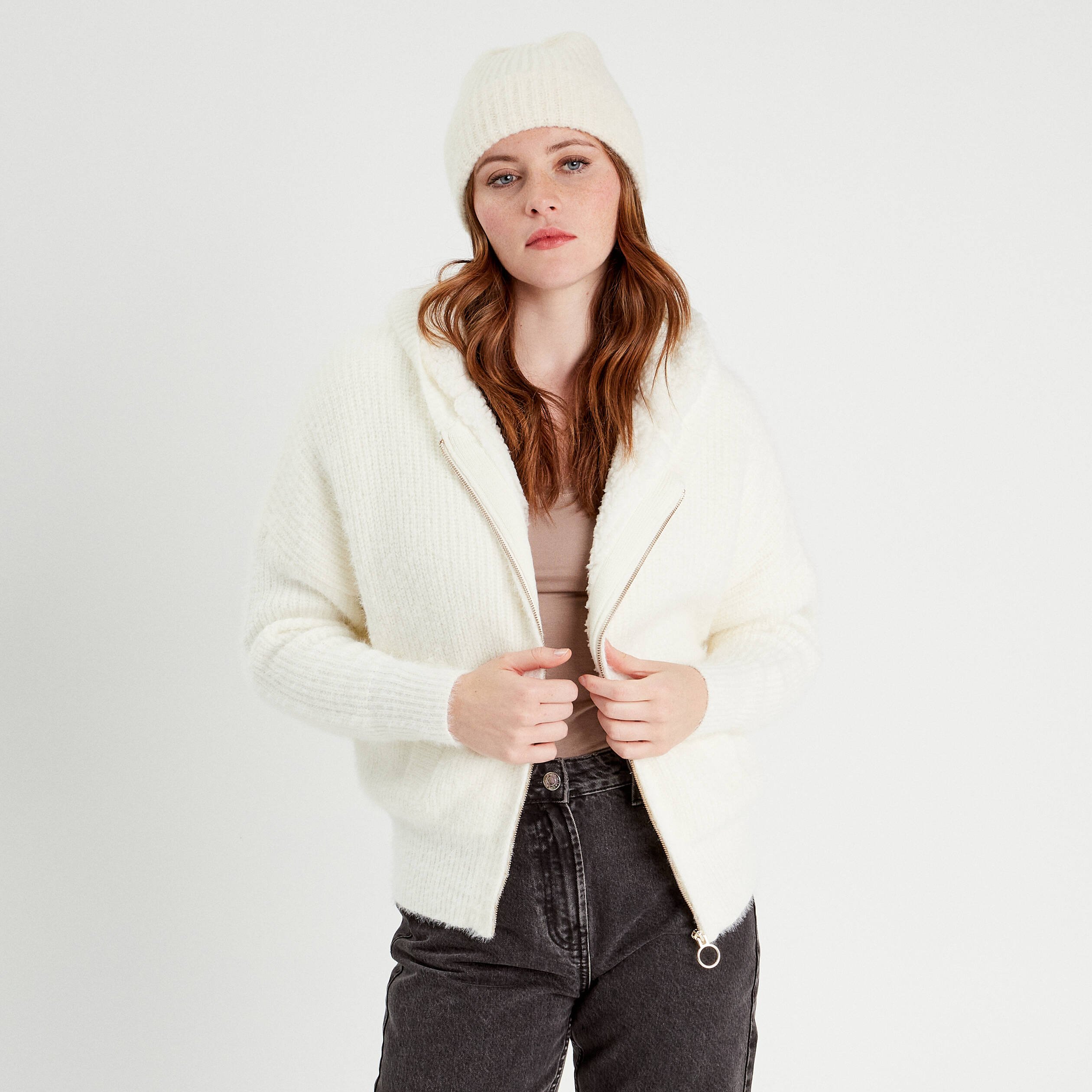 gilet double a capuche ecru femme Gilet doublé à capuche ecru femme
