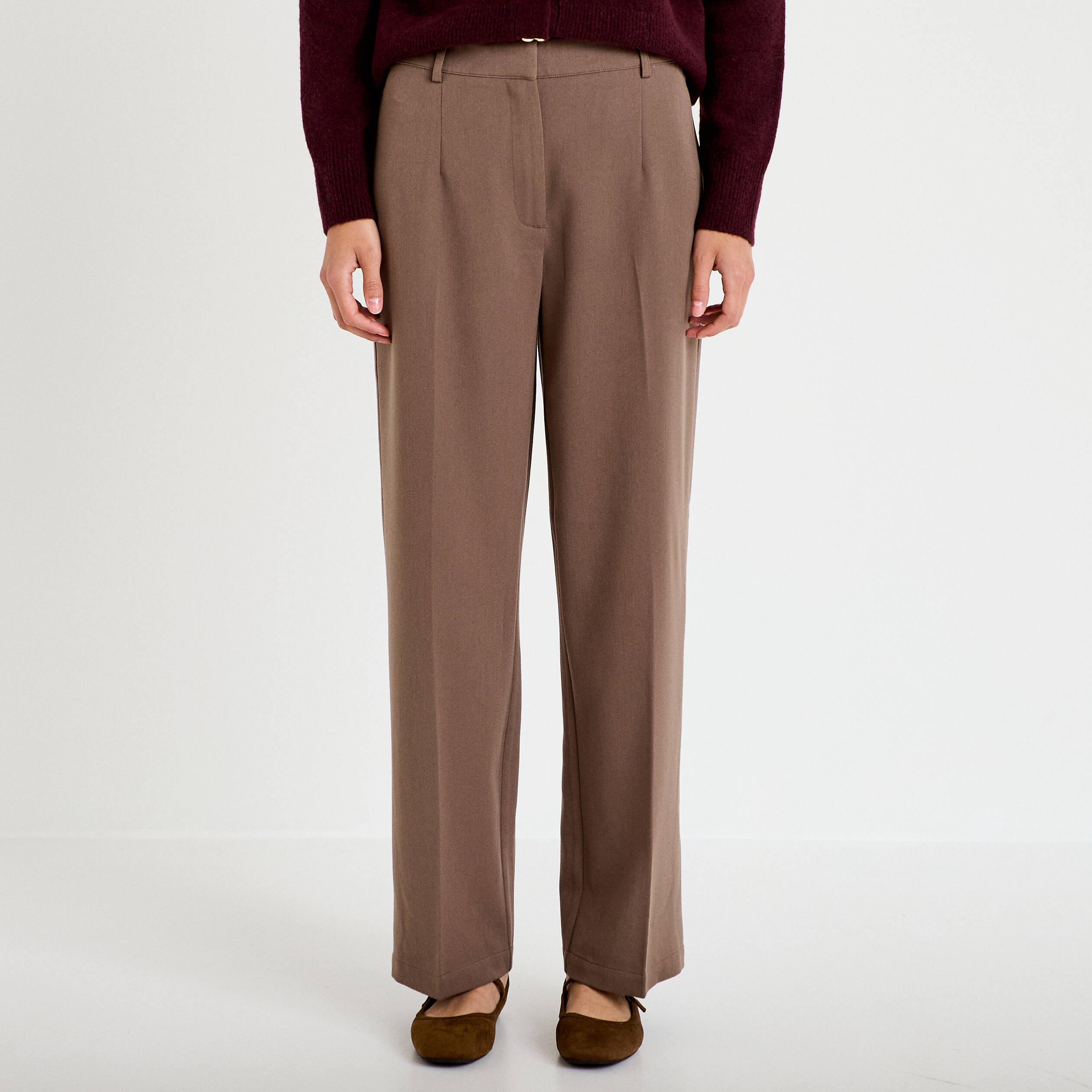 Pantalon bootcut taille haute taupe femme