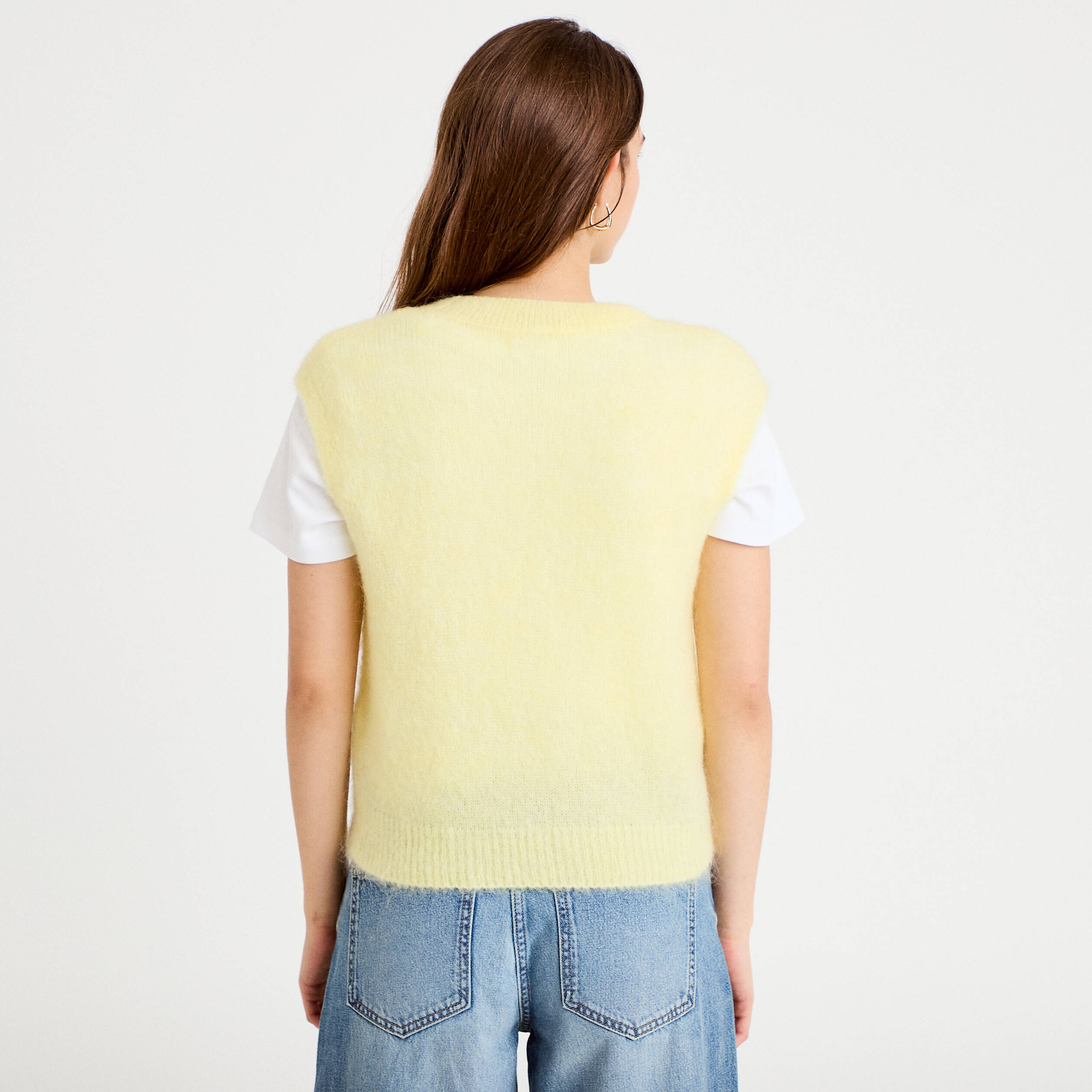 Pull sans manches jaune clair femme