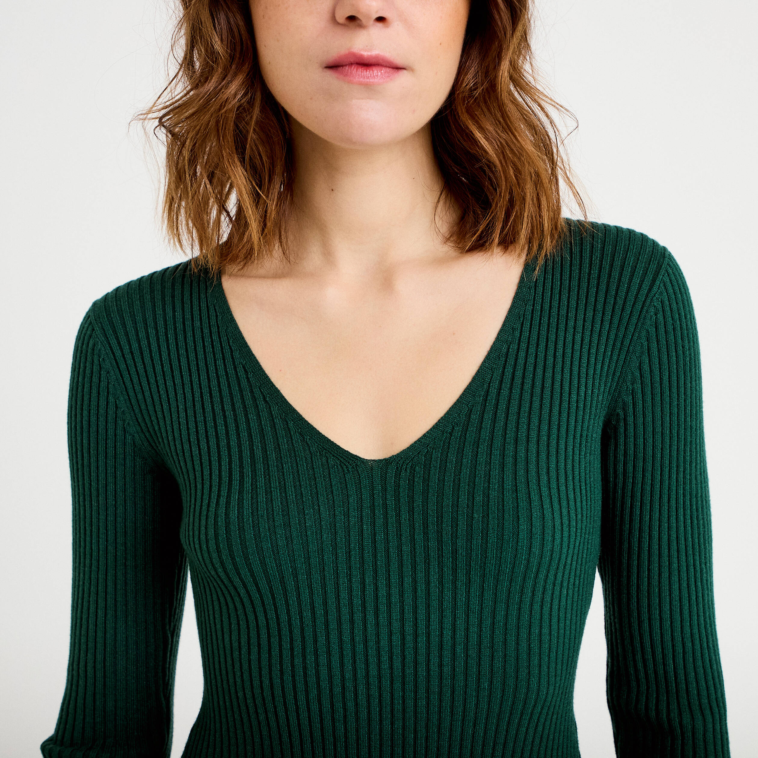 Robe tricot patineuse c&ocirc;tel&eacute;e vert fonc&eacute; femme
