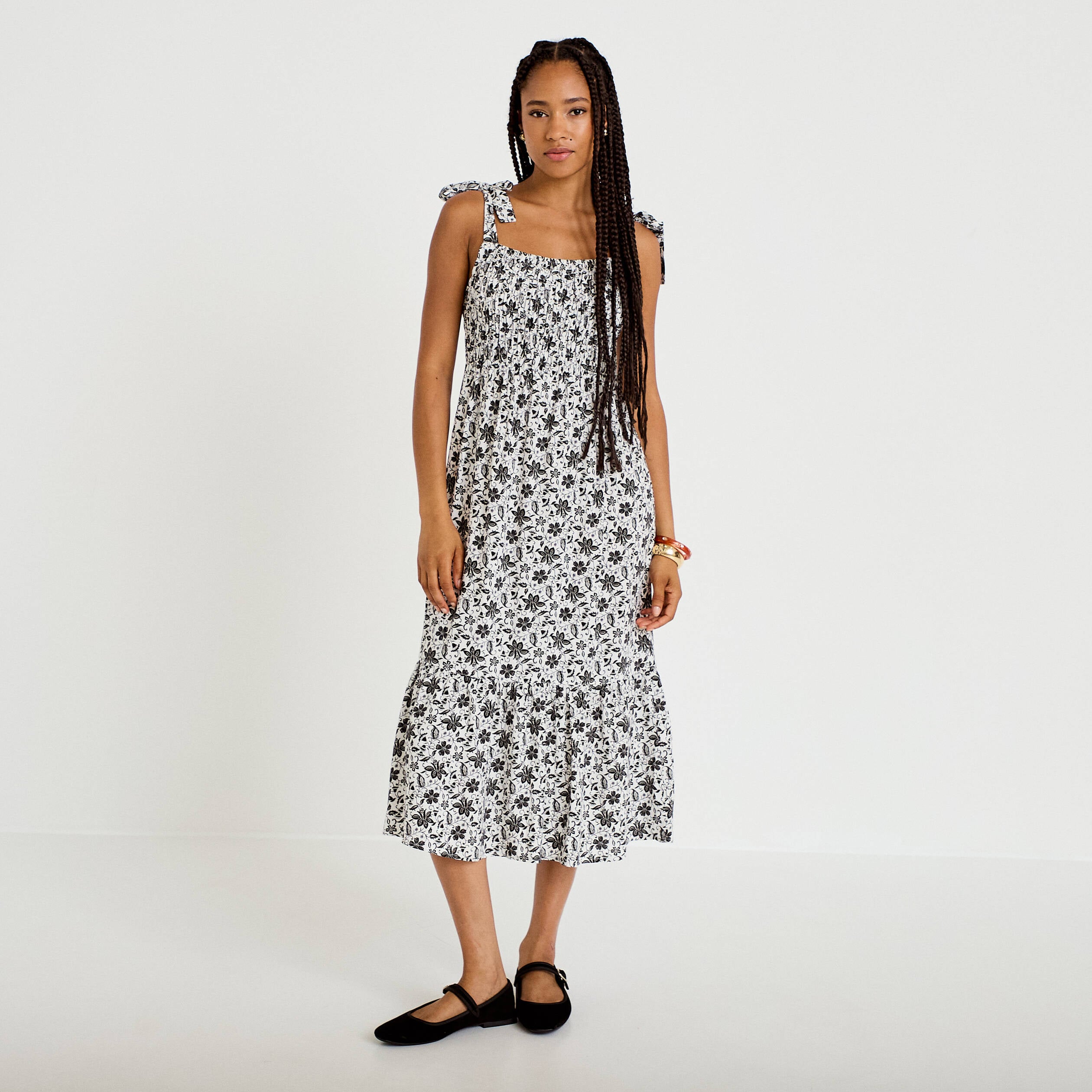 Robe longue &eacute;vas&eacute;e col carr&eacute; noir femme