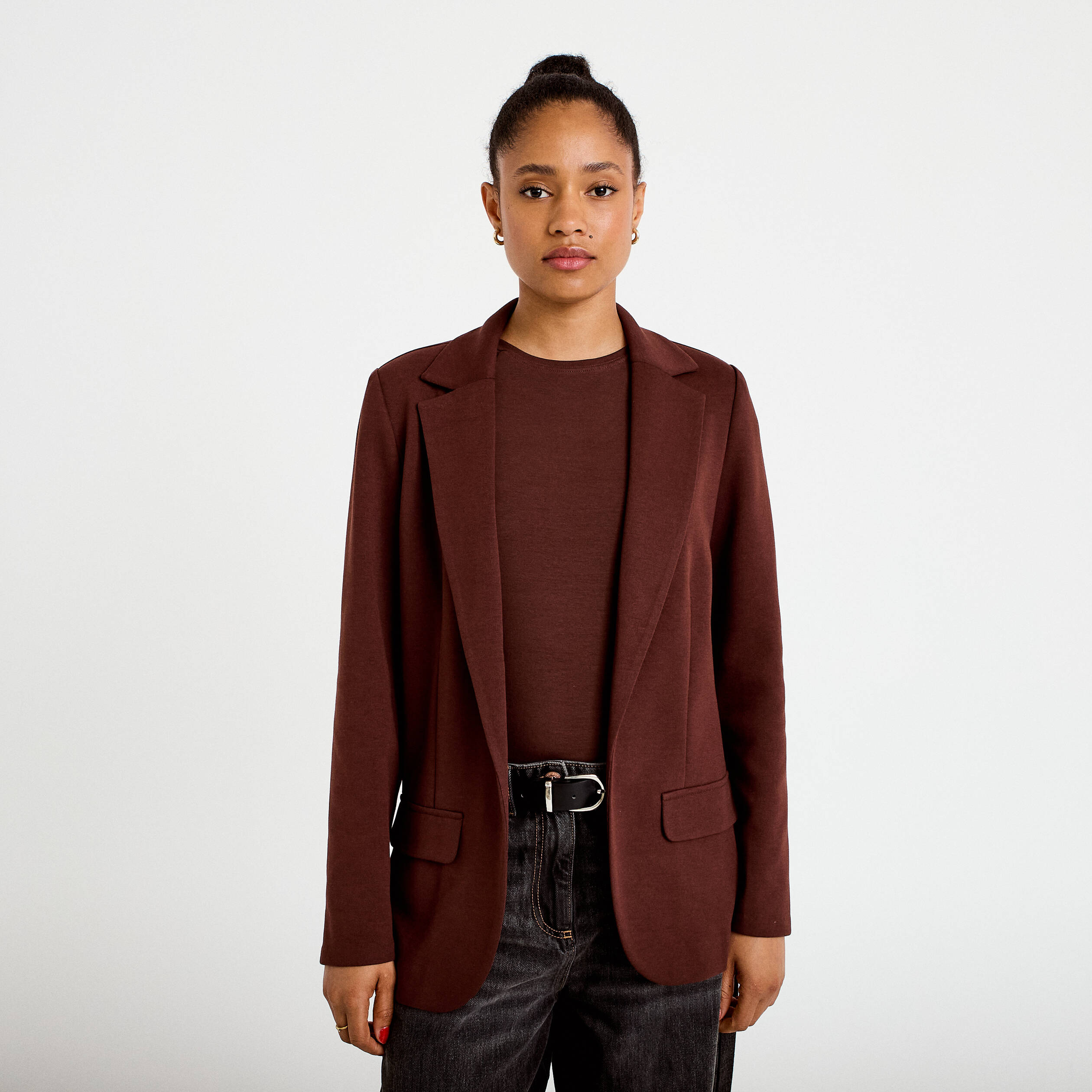Veste blazer cintr&eacute;e marron femme