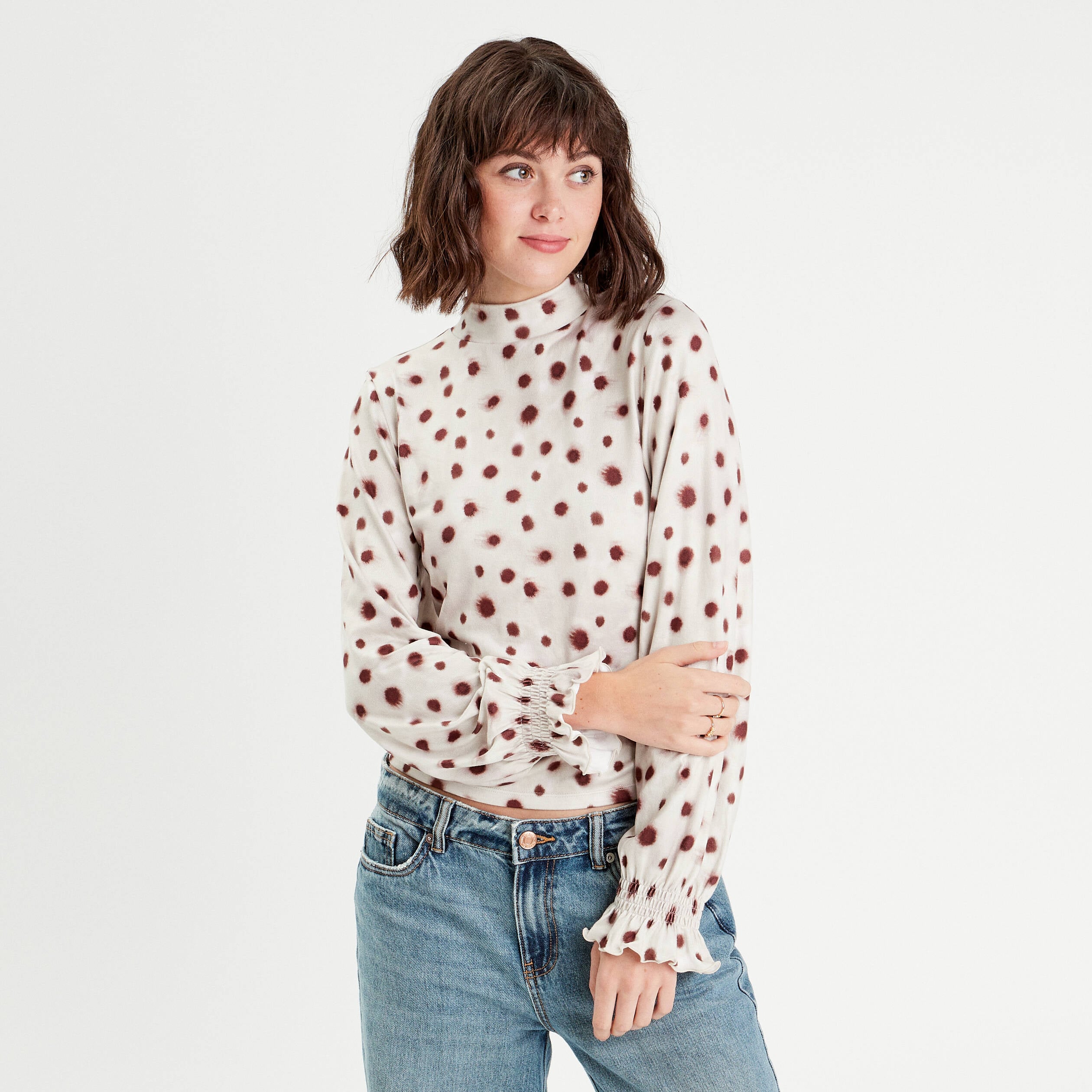 T-shirt col montant blanc femme