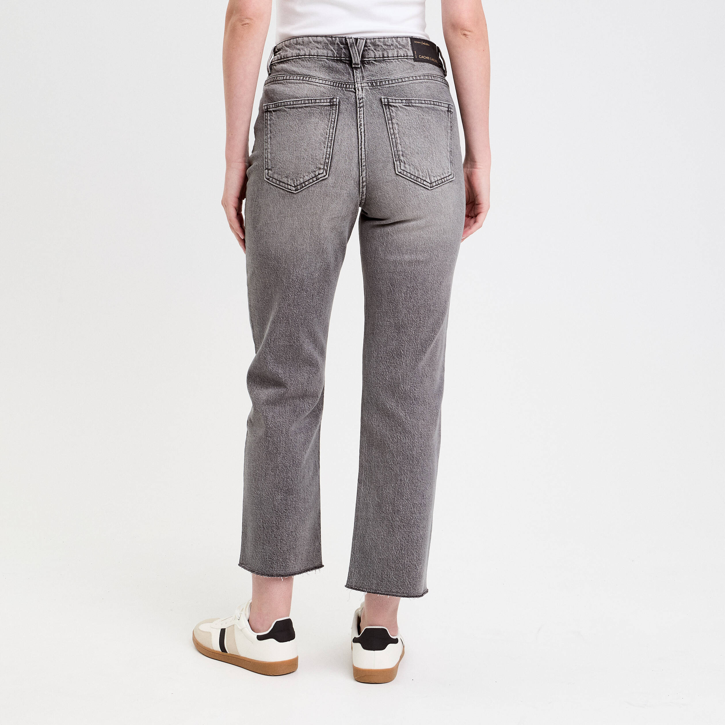 jeans droit taille haute denim gris femme Jeans droit taille haute denim gris femme