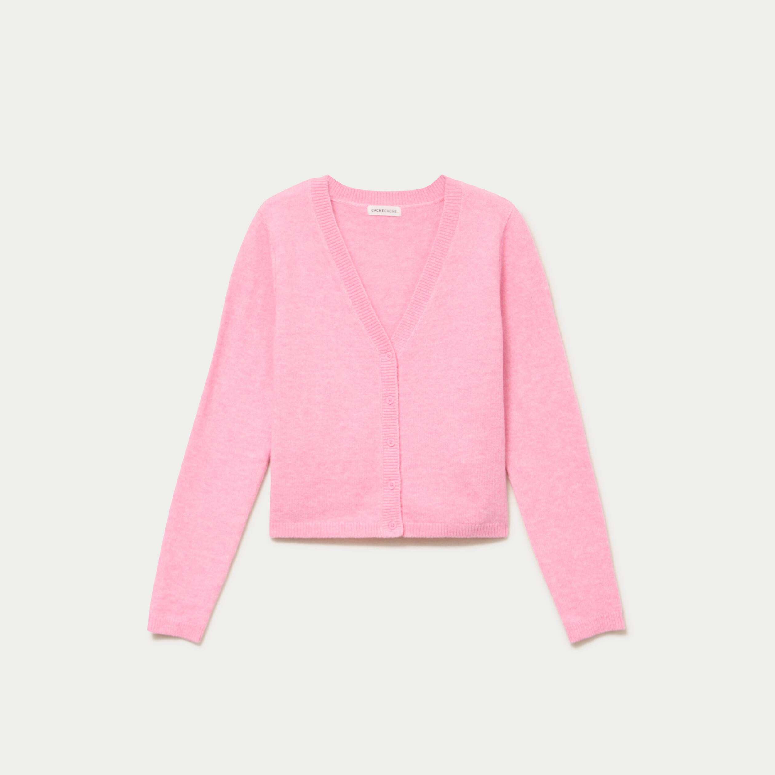 Gilet col v manches longues rose femme