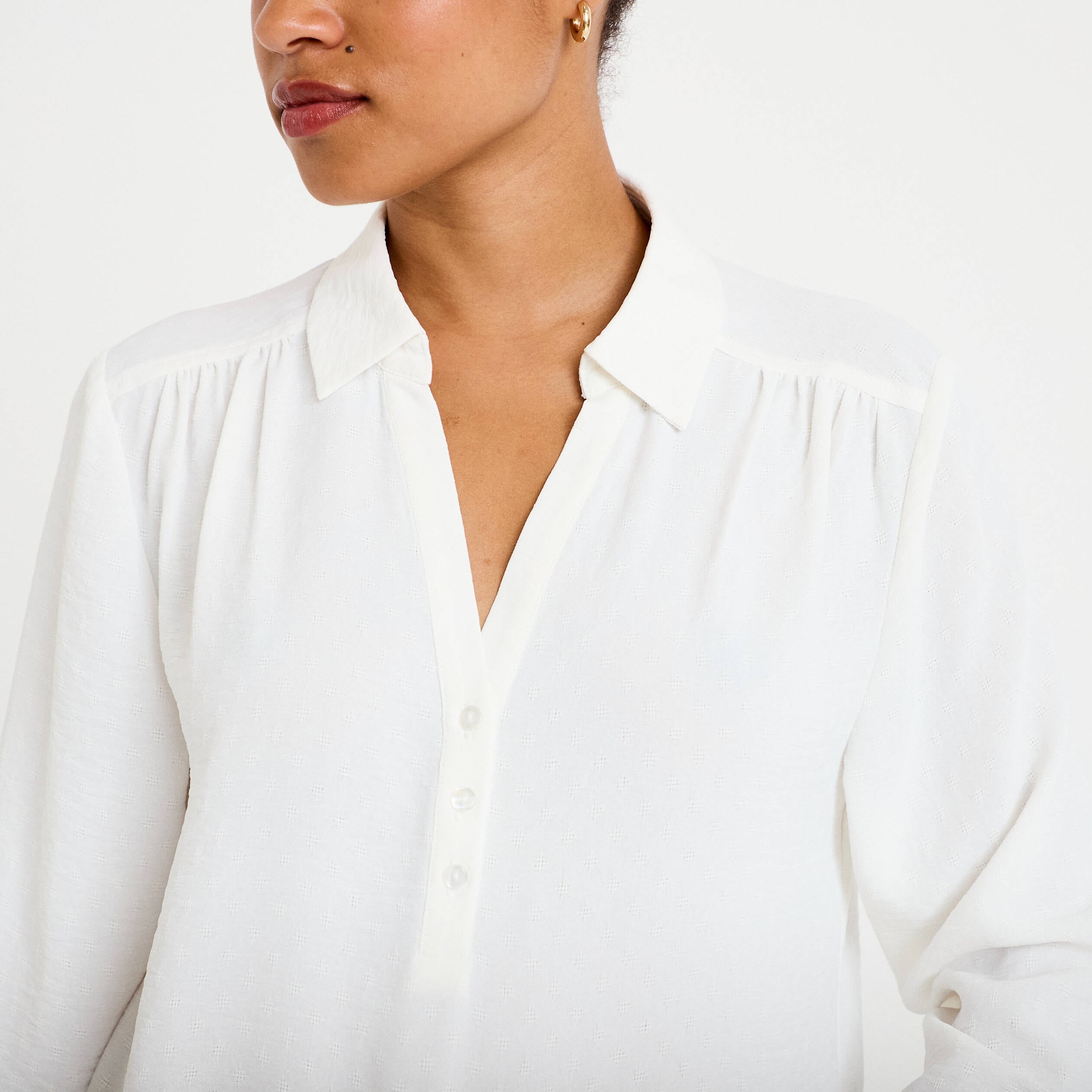 Blouse droite manches longues ecru femme