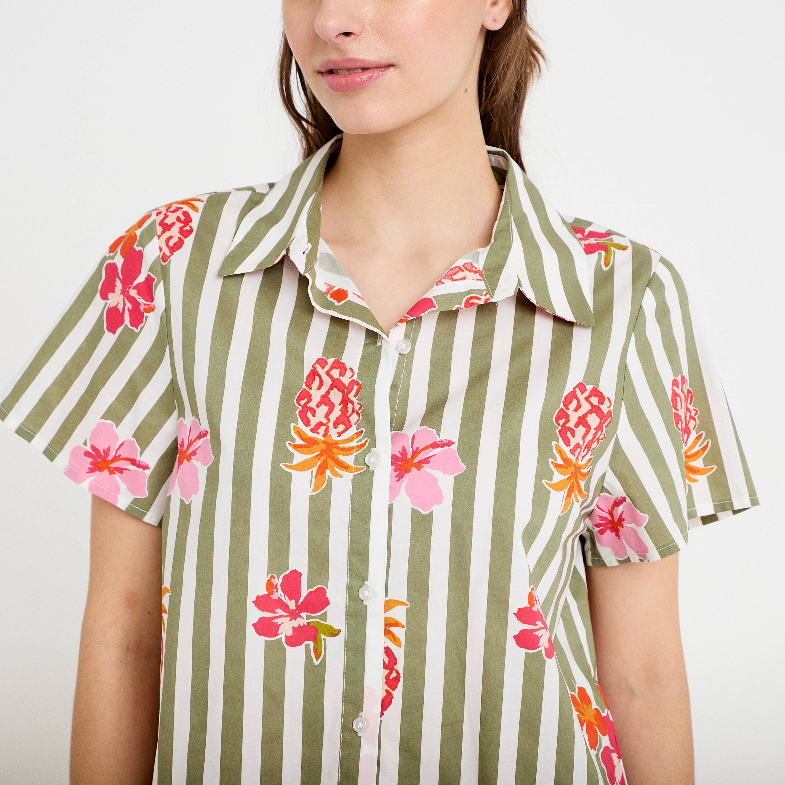 Chemise col classique manches courtes blanc femme