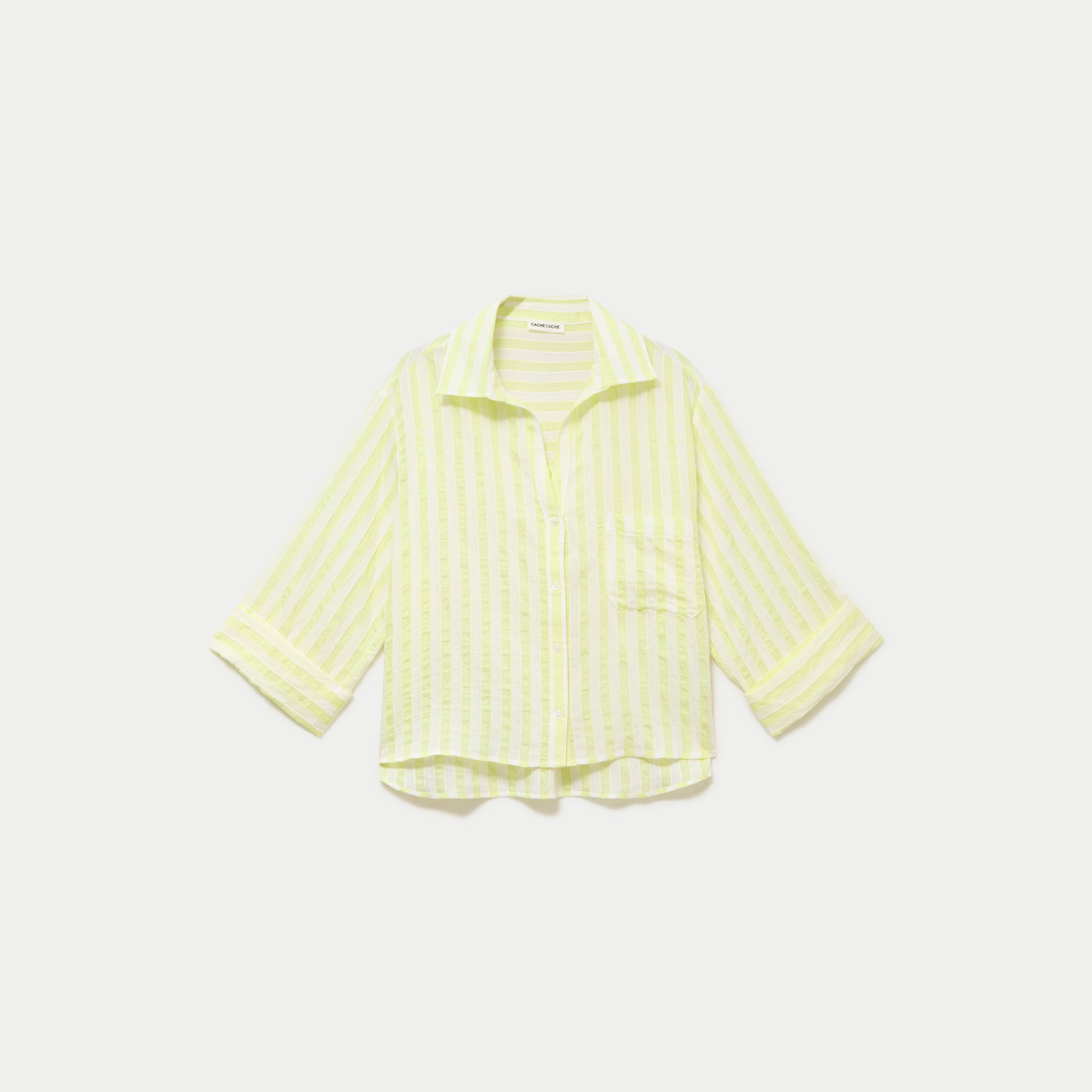Blouse ample col tunisien manches 3/4 jaune femme