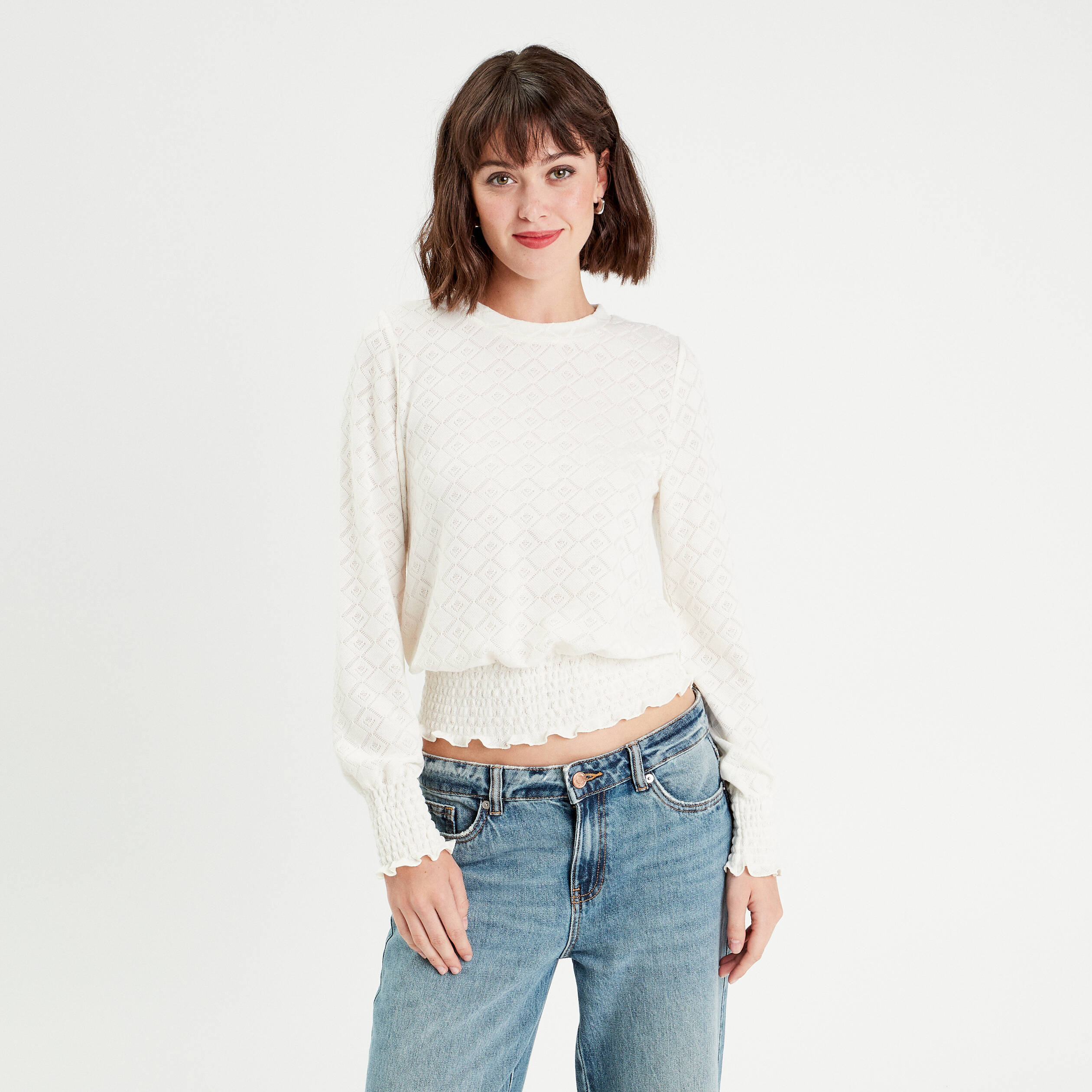 Pull femme Loft Ann Taylor gris moyen tricot câble manches