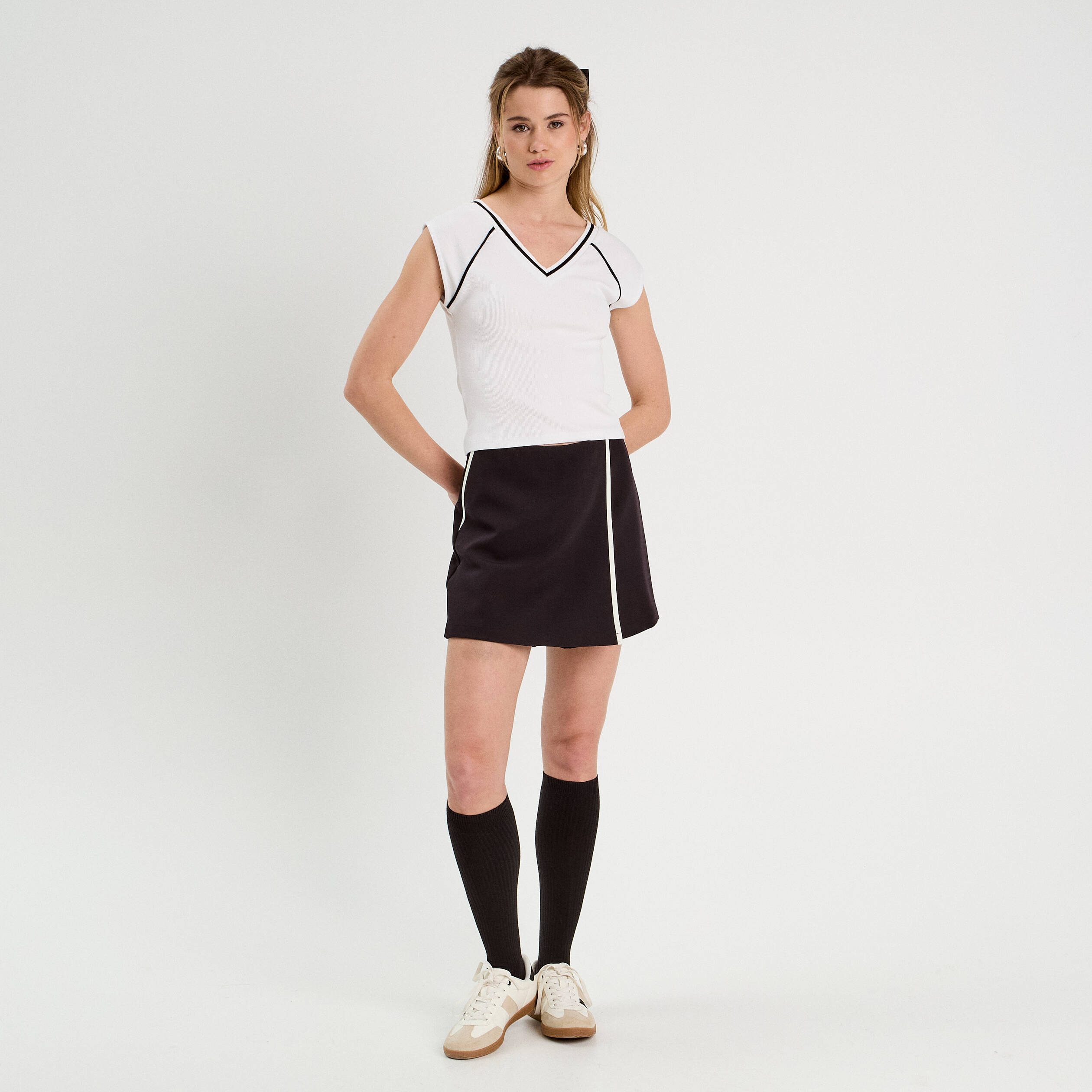 jupe short droite stretch noir femme Jupe-short droite stretch noir femme