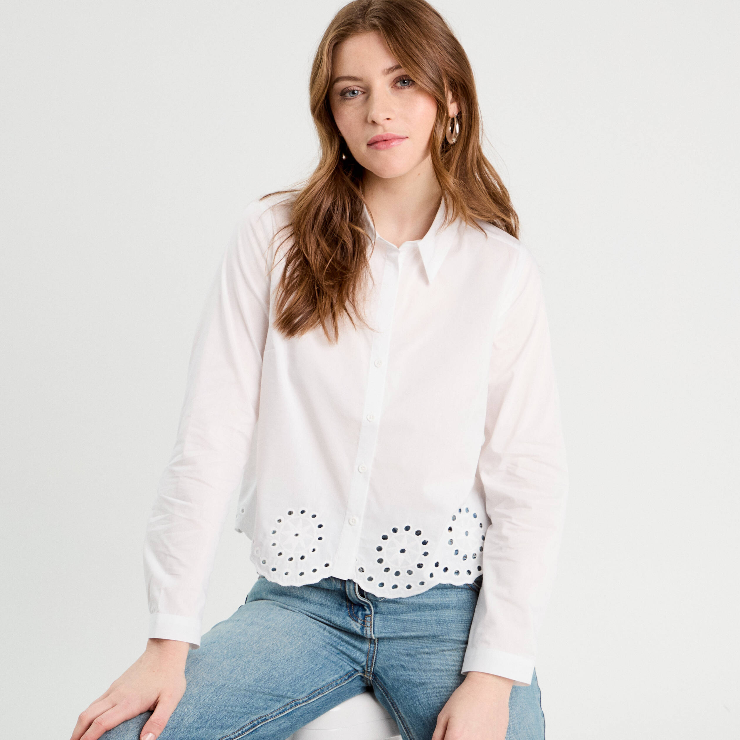 Chemise avec broderie ecru femme