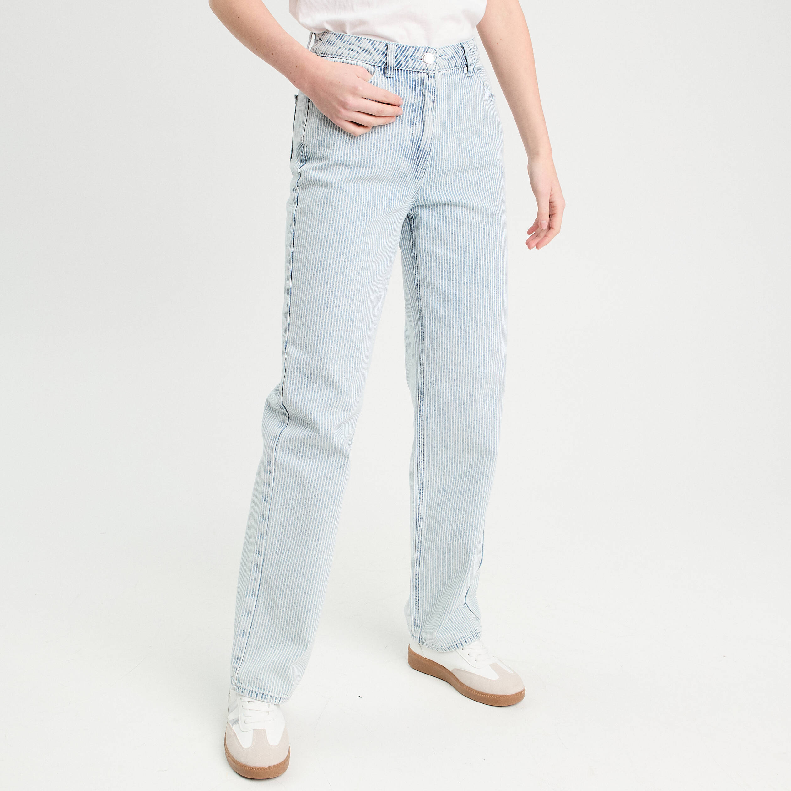 Jean droit taille haute bleu gris femme