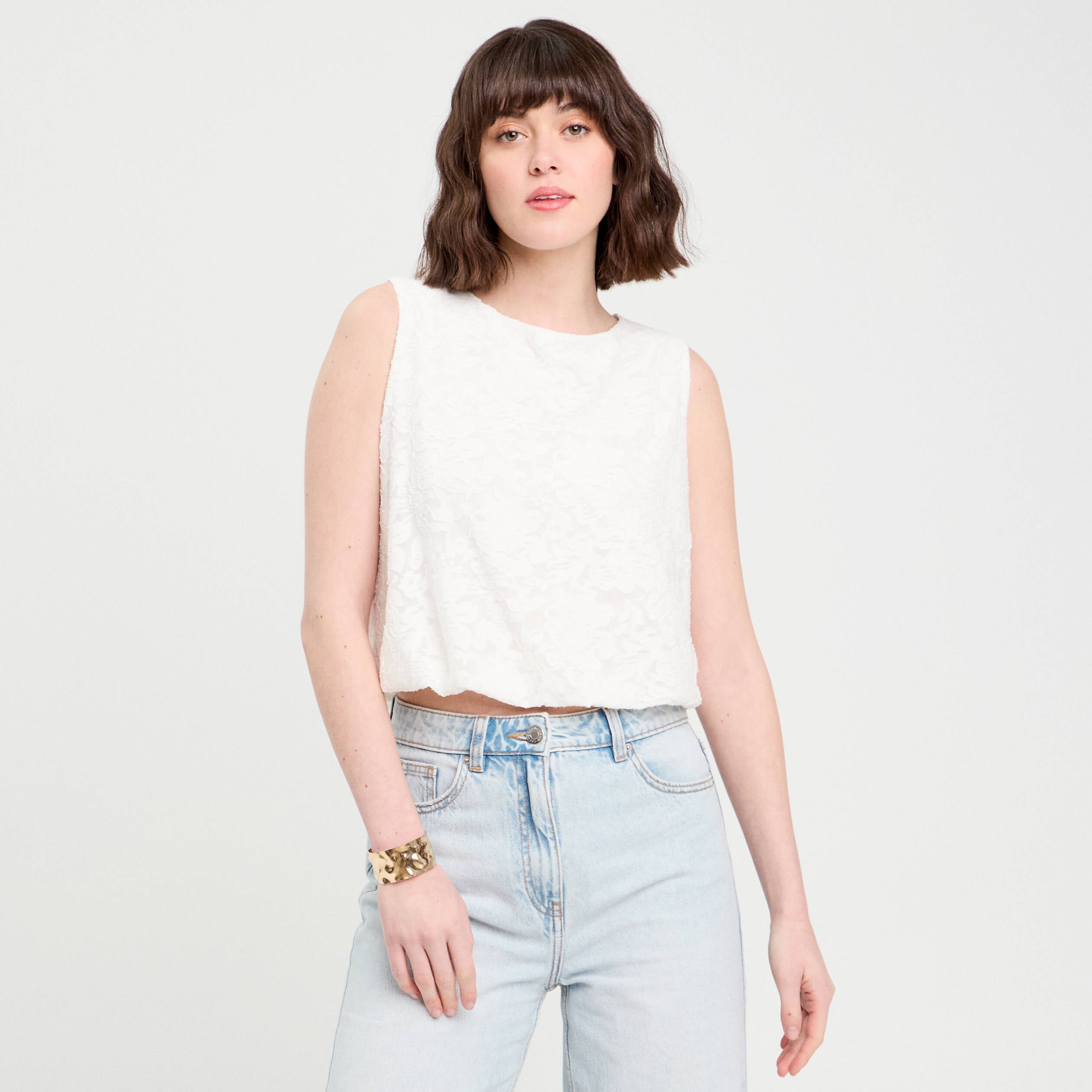 Top sans manches ecru femme