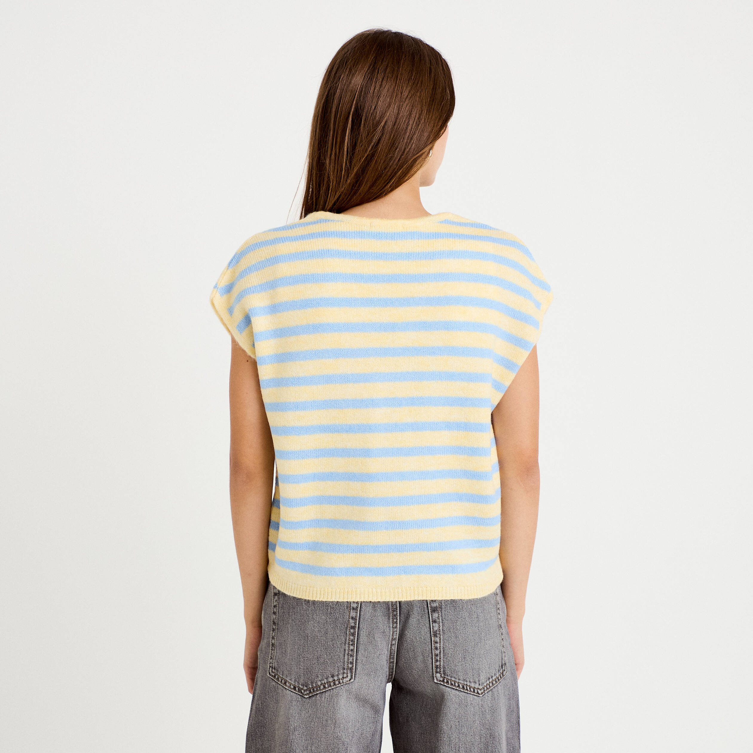 Gilet sans manches col v jaune femme
