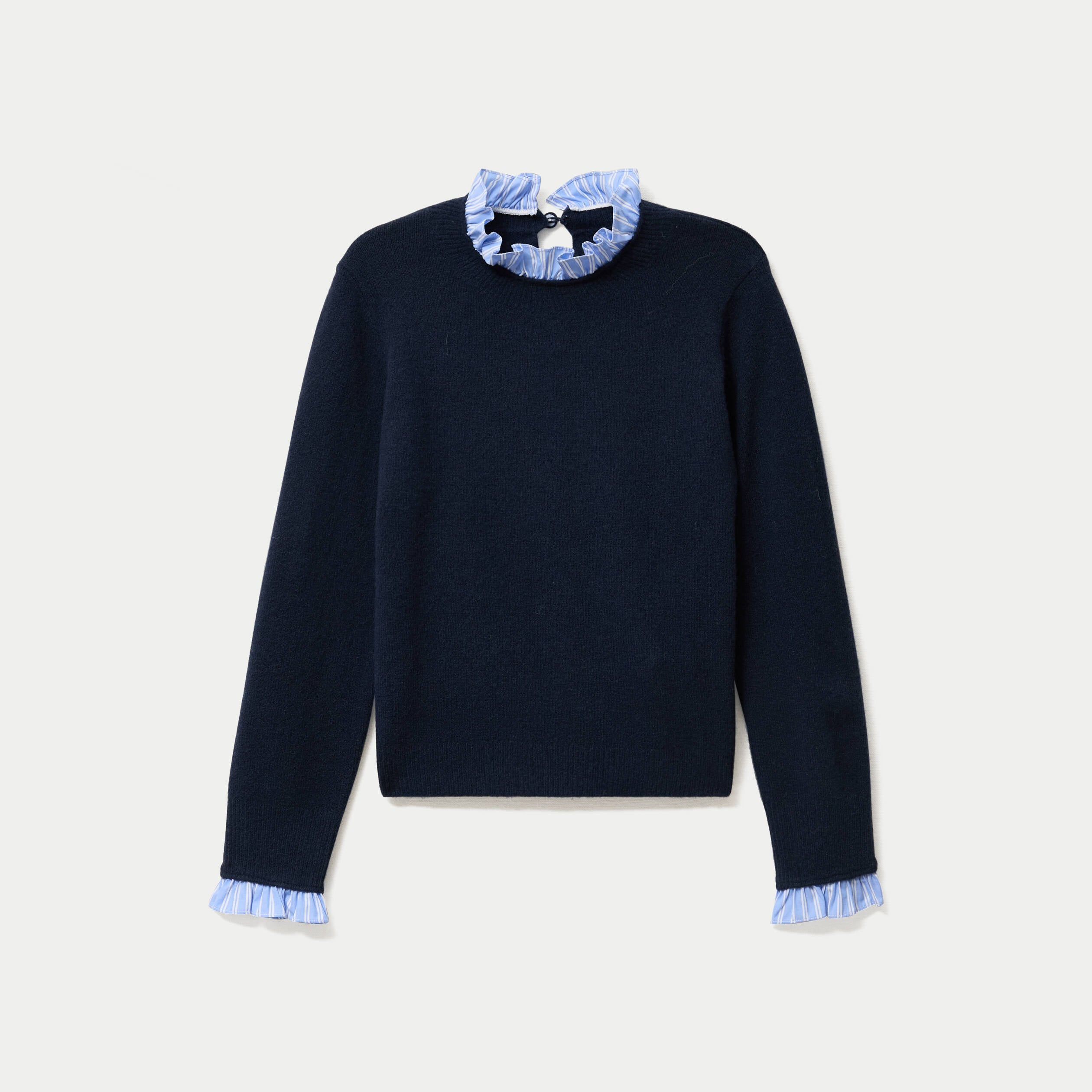 Pull col chemise manches longues bleu marine femme