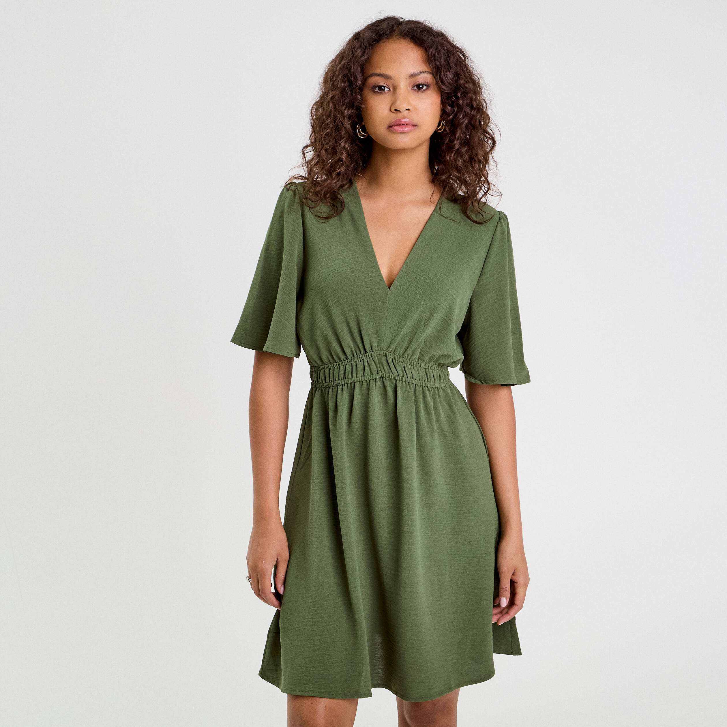 robe evasee taille elastiquee vert kaki femme Robe évasée taille élastiquée vert kaki femme