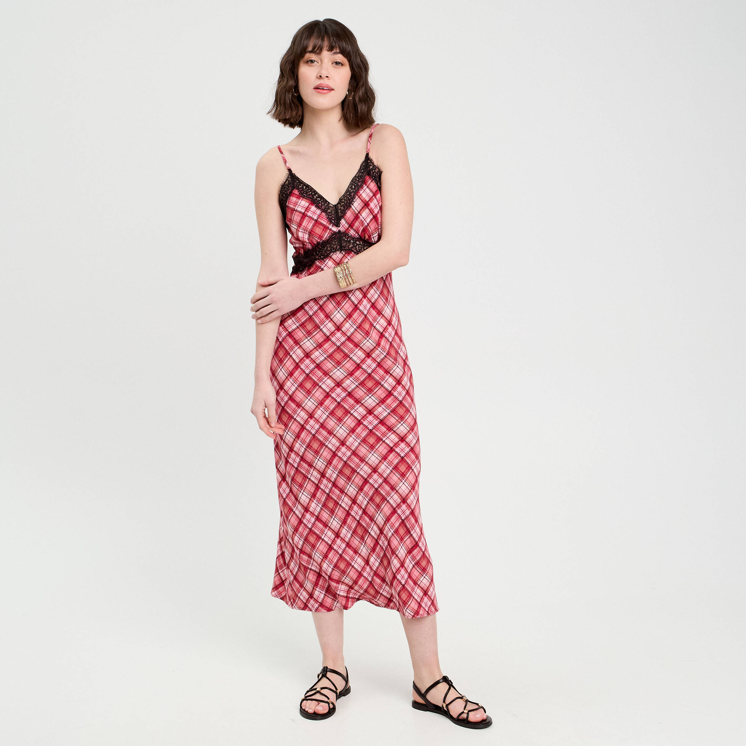Robe longue droite bretelles rouge femme