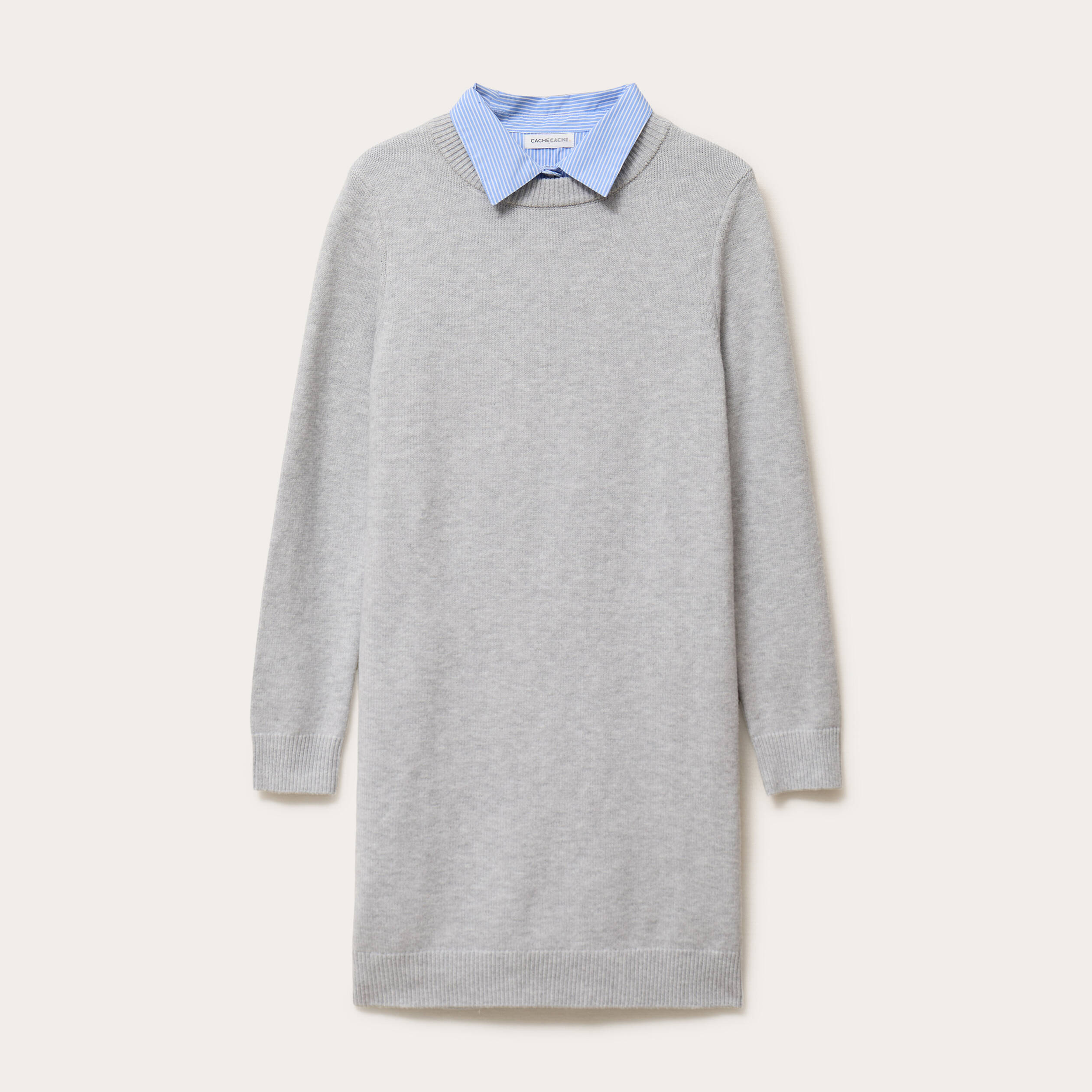 Robe pull col 2-en-1 gris femme