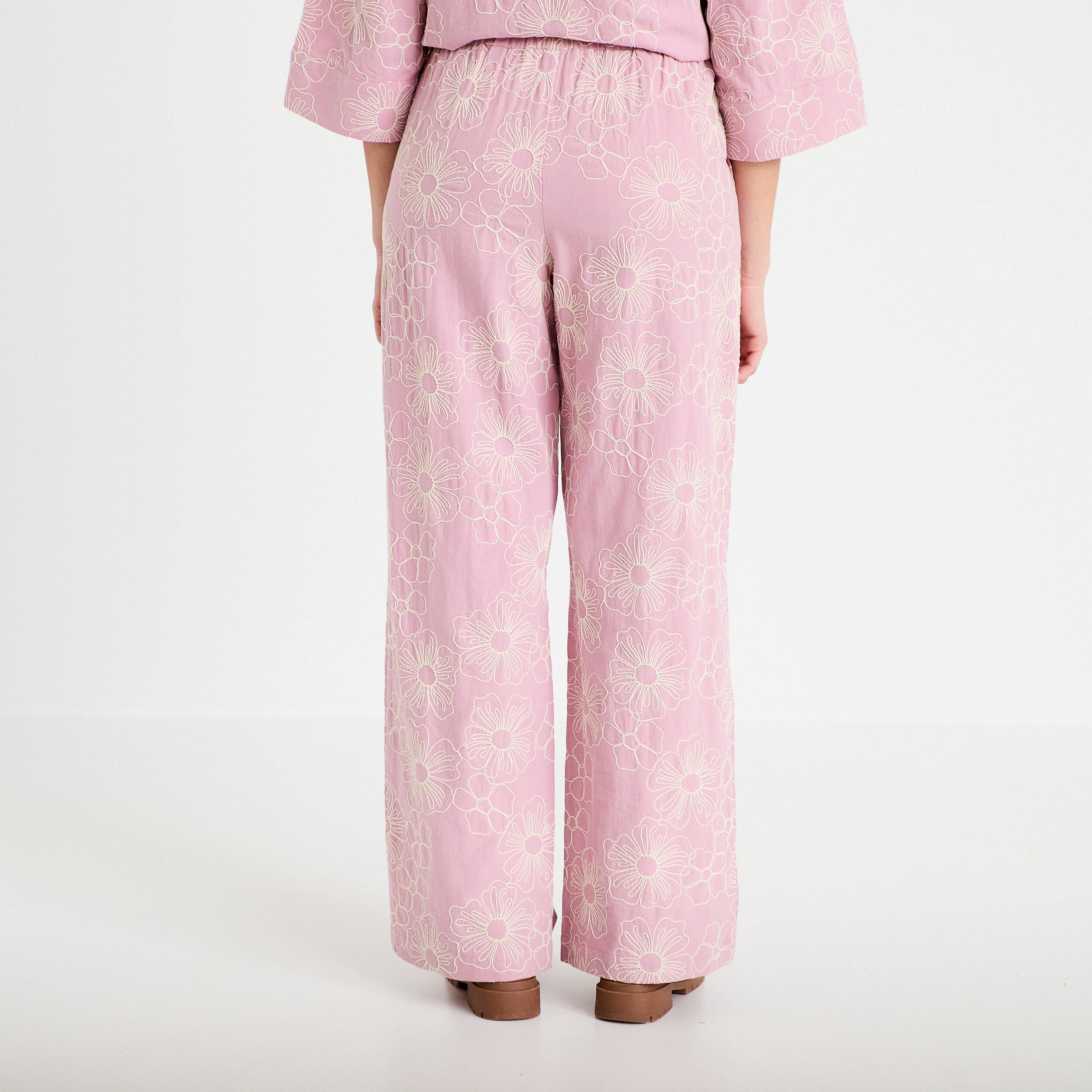 Pantalon large taille standard rose clair femme