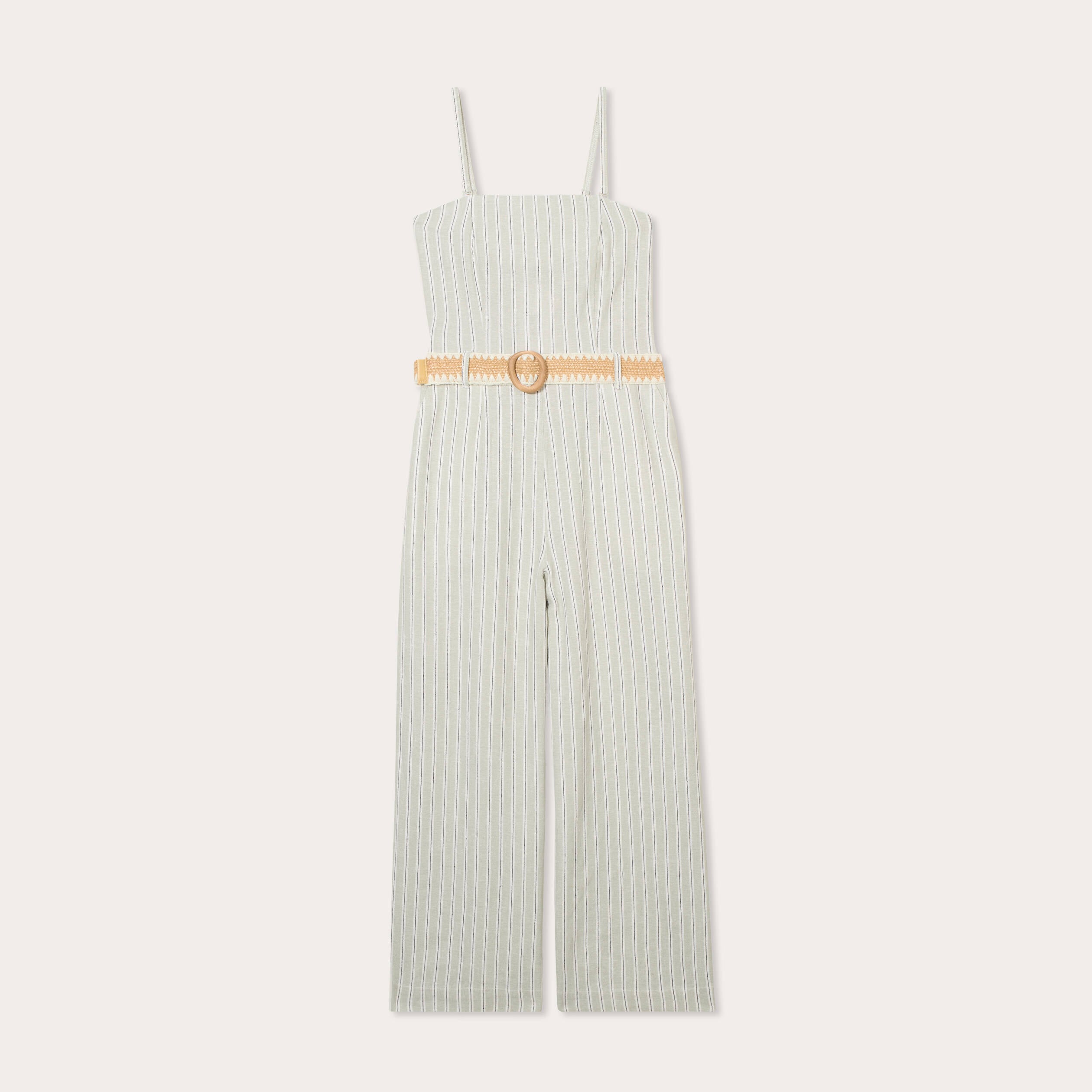 Combinaison pantalon bretelles avec lin vert femme