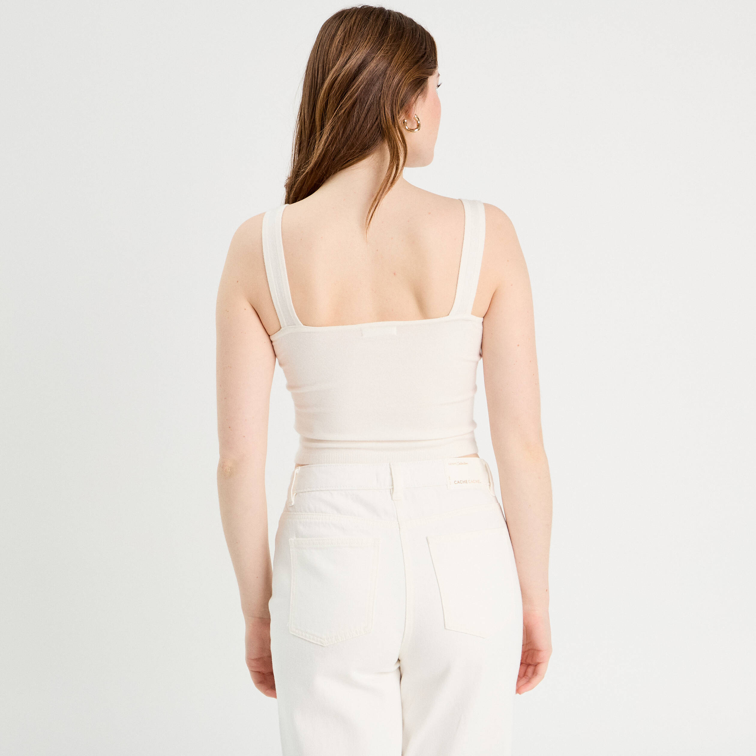 D&eacute;bardeur tricot brod&eacute; ecru femme