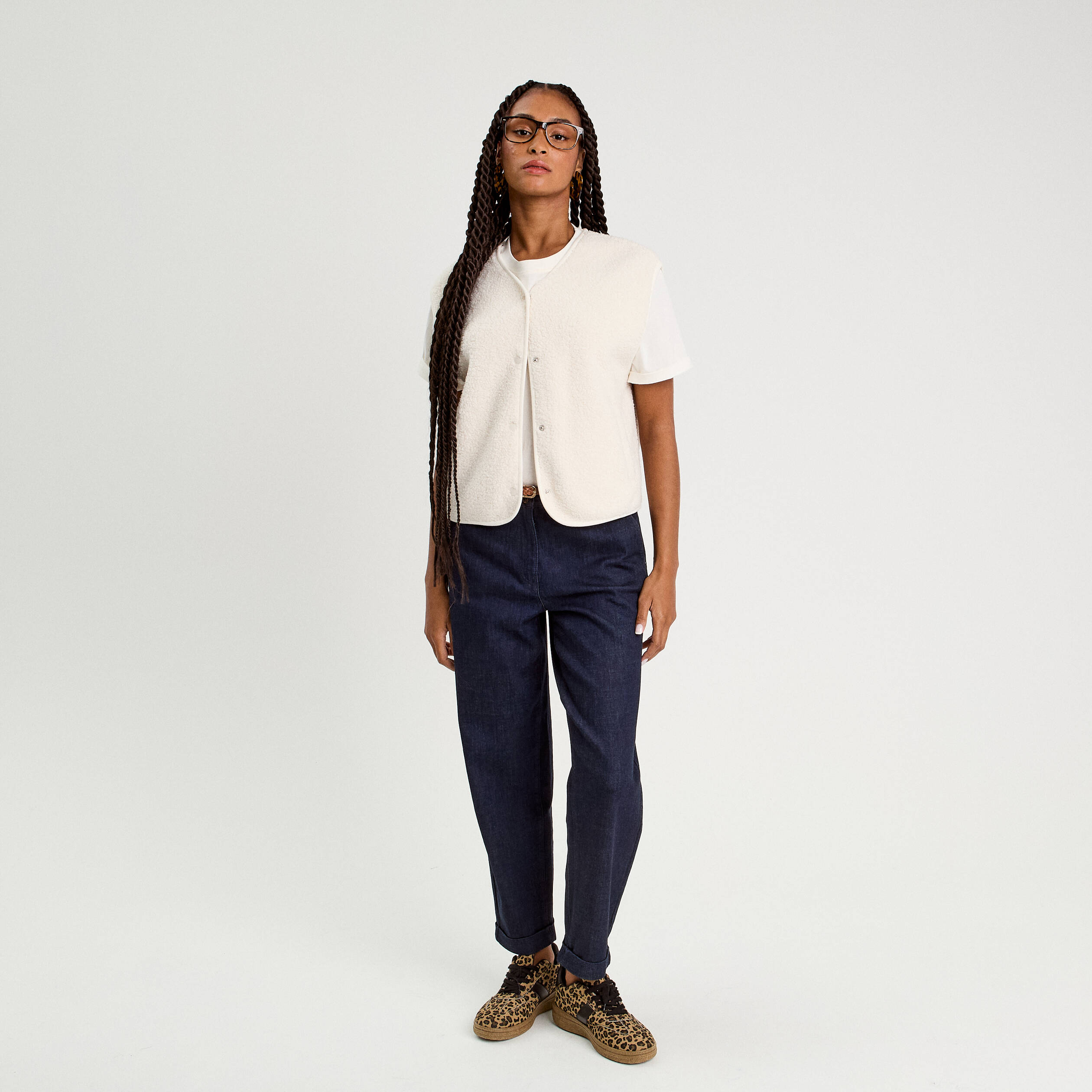 Jeans chino avec ceinture denim brut femme