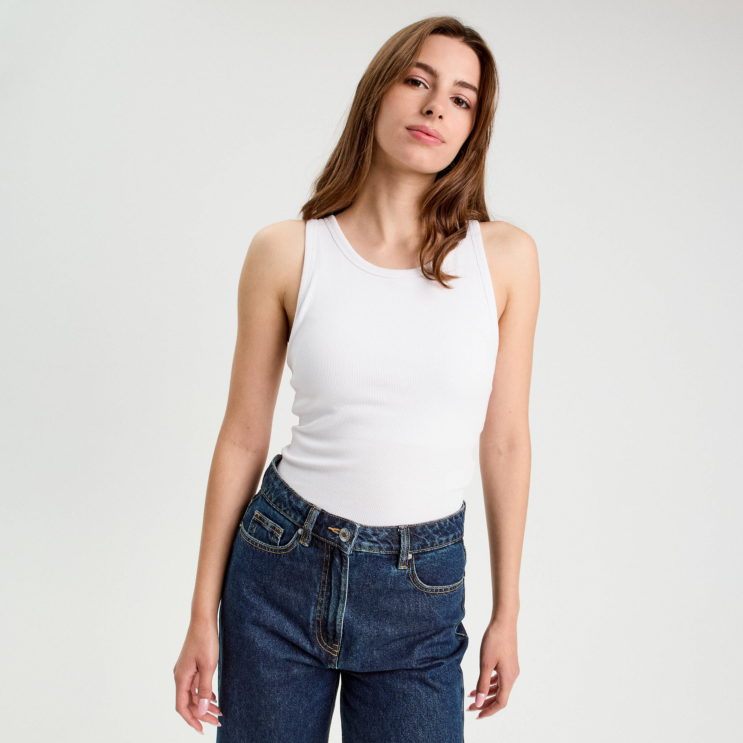 debardeur cotele blanc femme Débardeur côtelé blanc femme