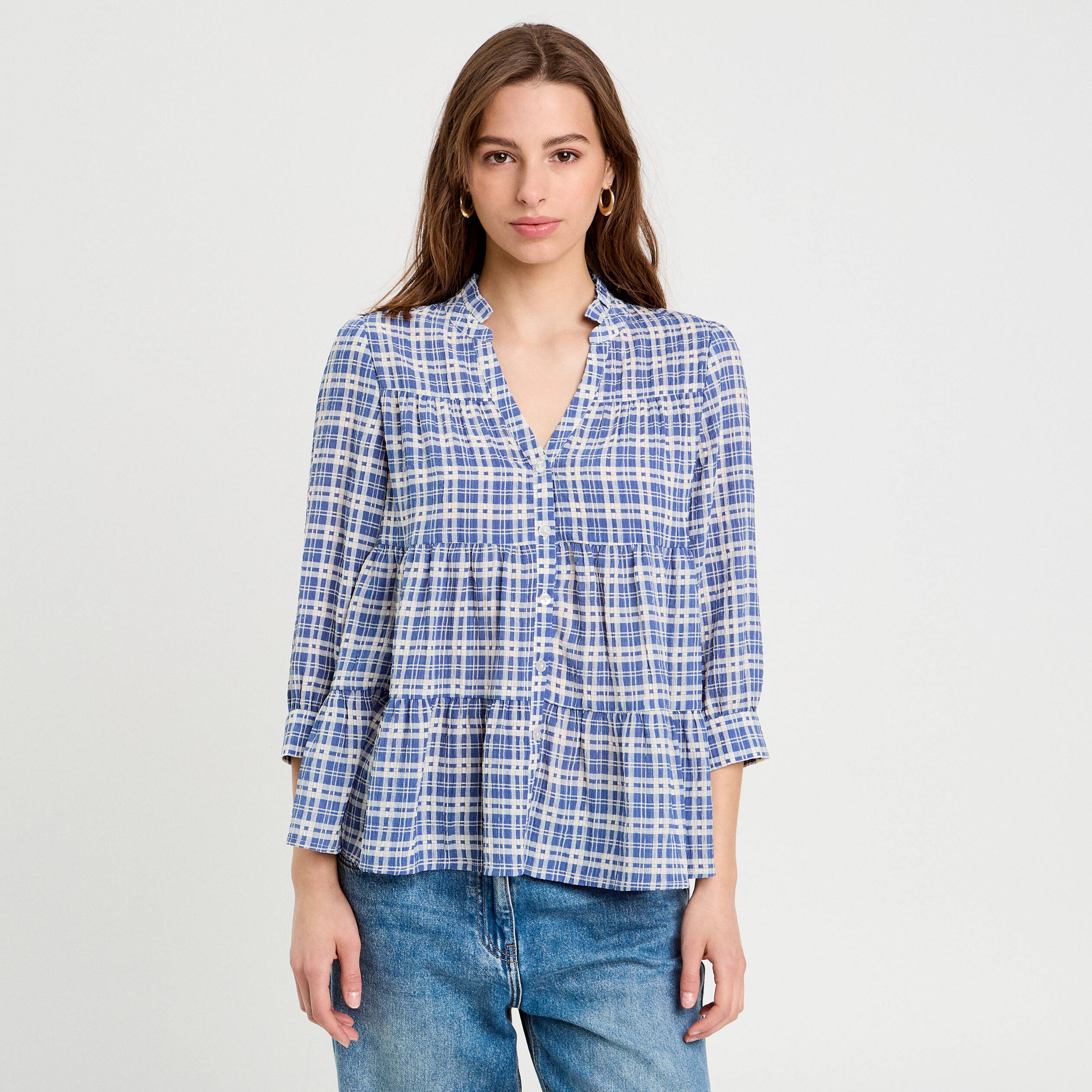 blouse manches 34 bleu fonce femme Blouse manches 3/4 bleu foncé femme