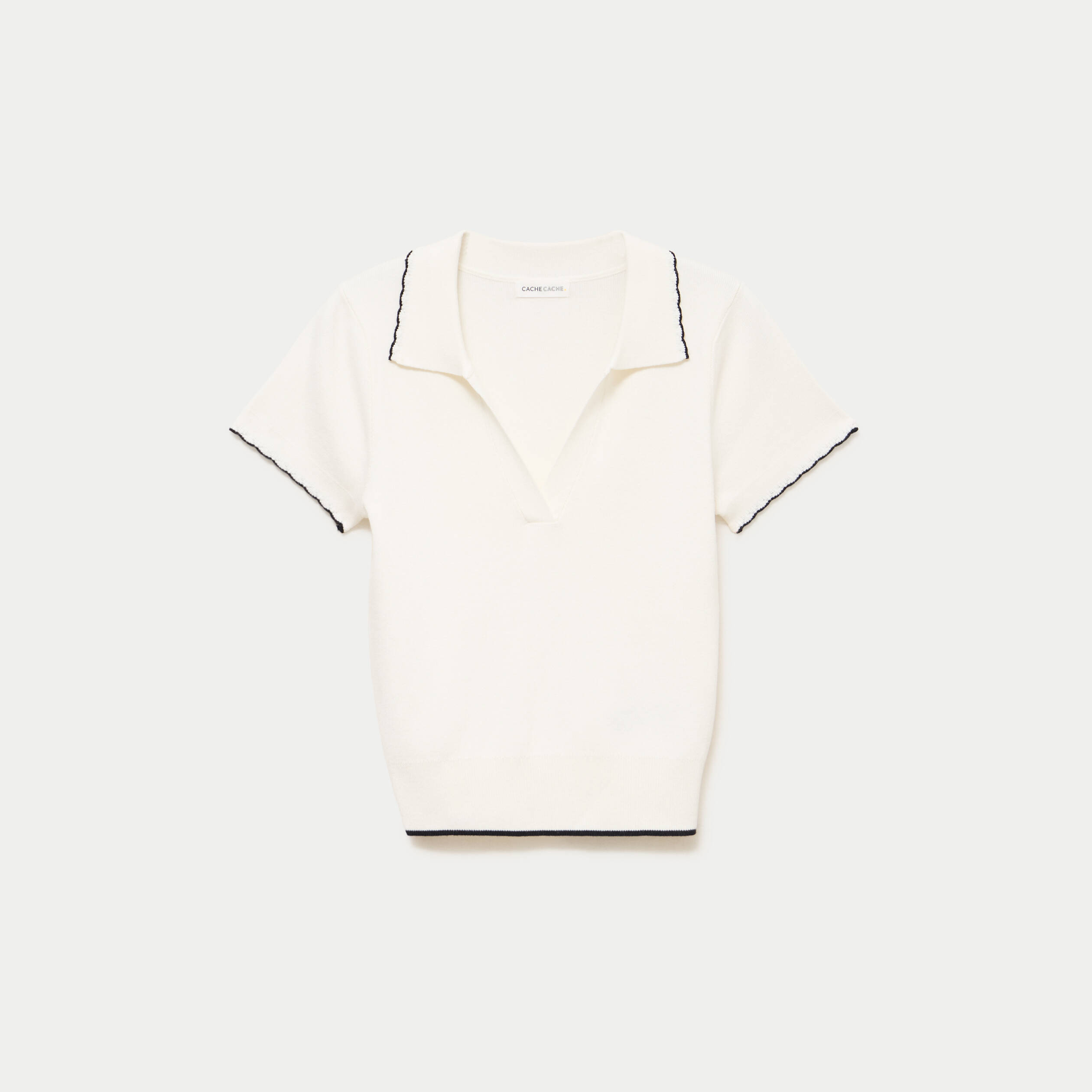 Polo ajust&eacute; manches courtes col chemise ecru femme