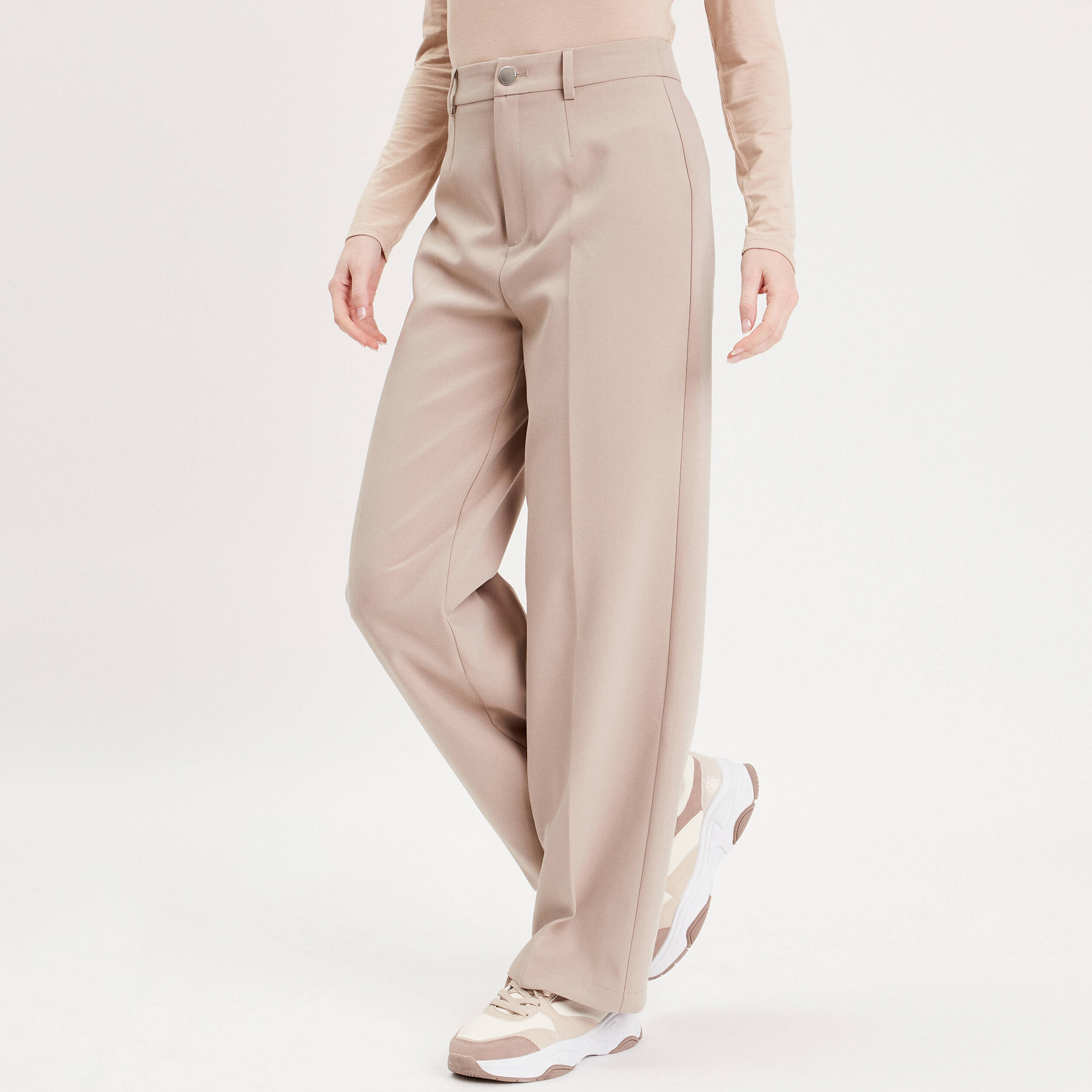 Pantalon city large beige femme Vibs