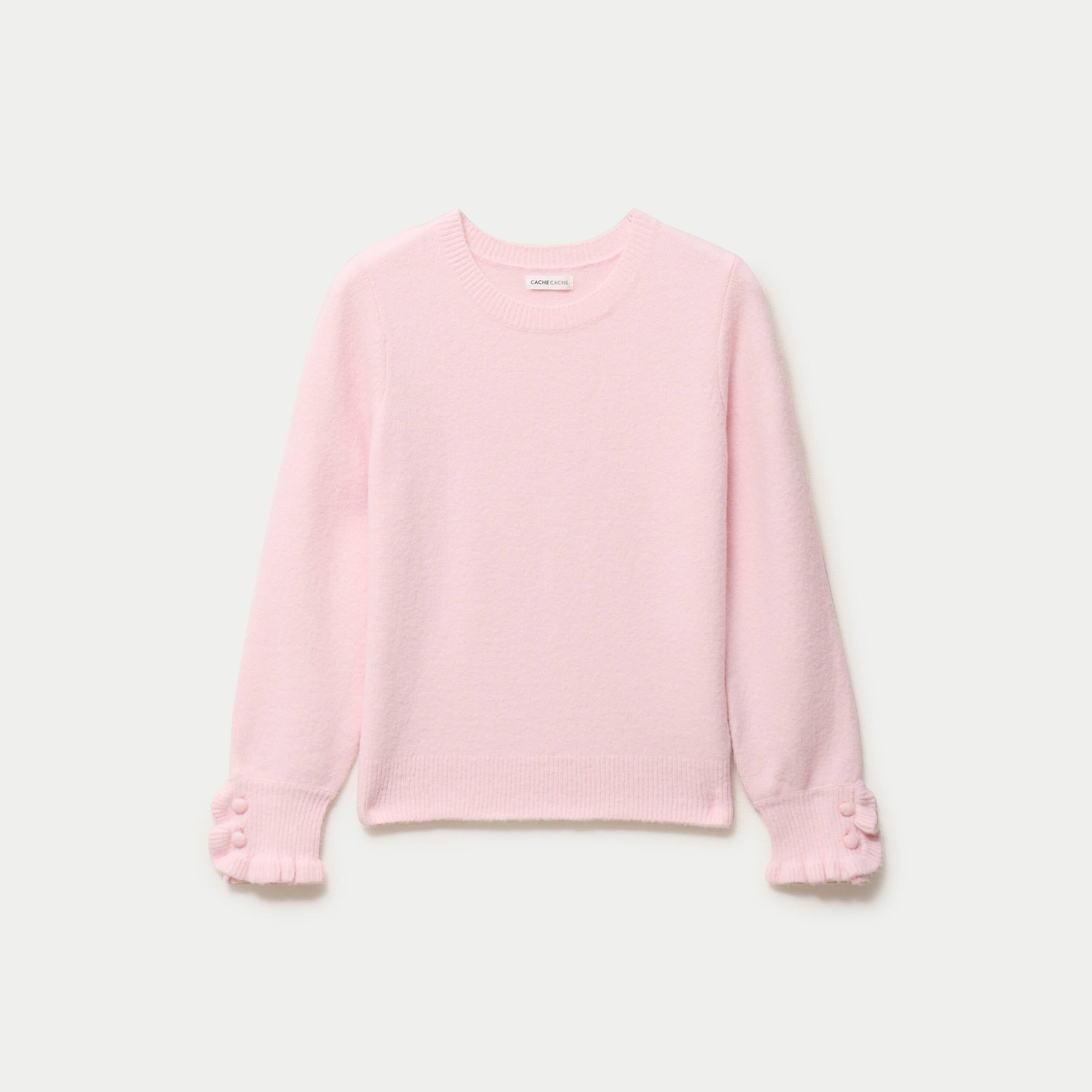 Pull col rond manches longues rose clair femme