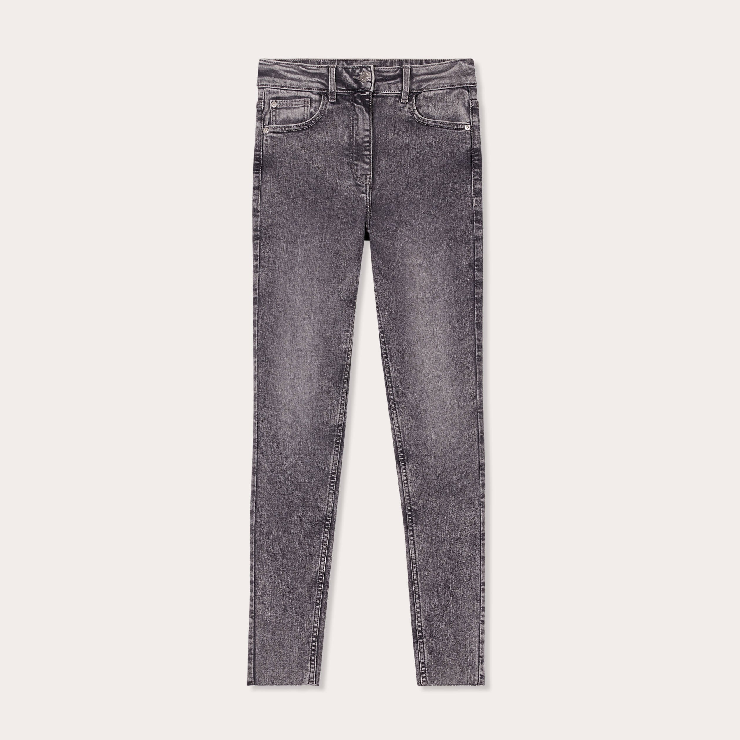 Jeans skinny taille haute denim gris femme