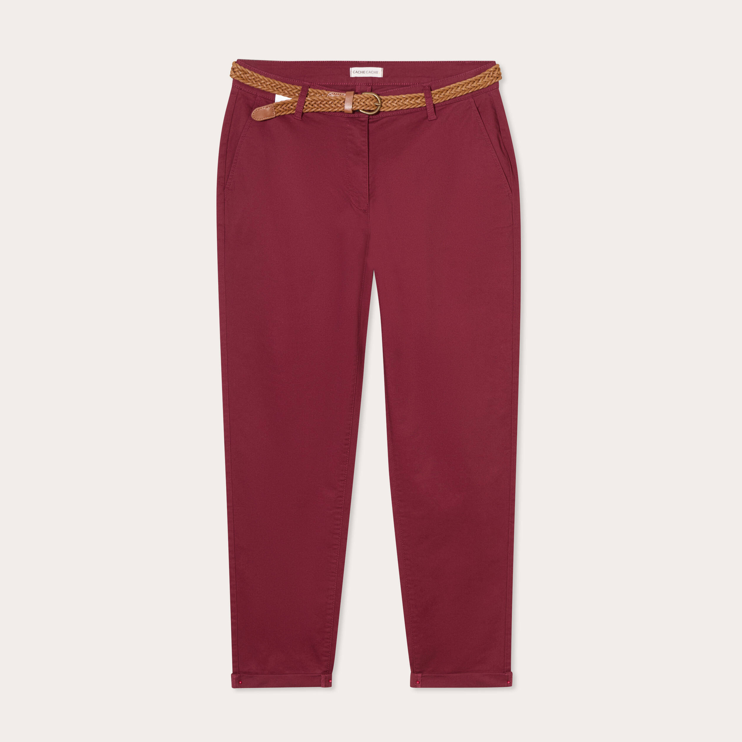 Pantalon chino 7/8&egrave;me bordeaux femme