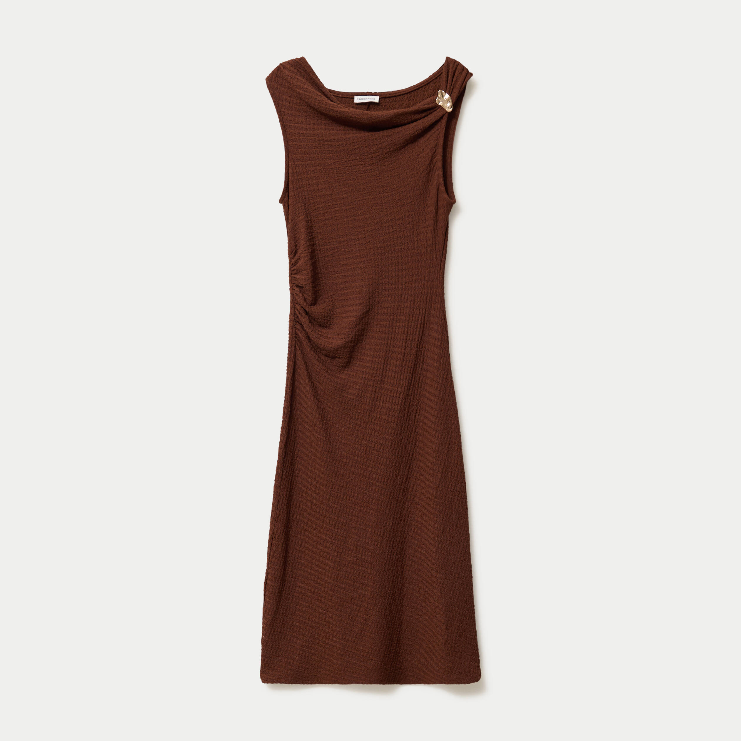 Robe midi droite sans manches en maille marron femme