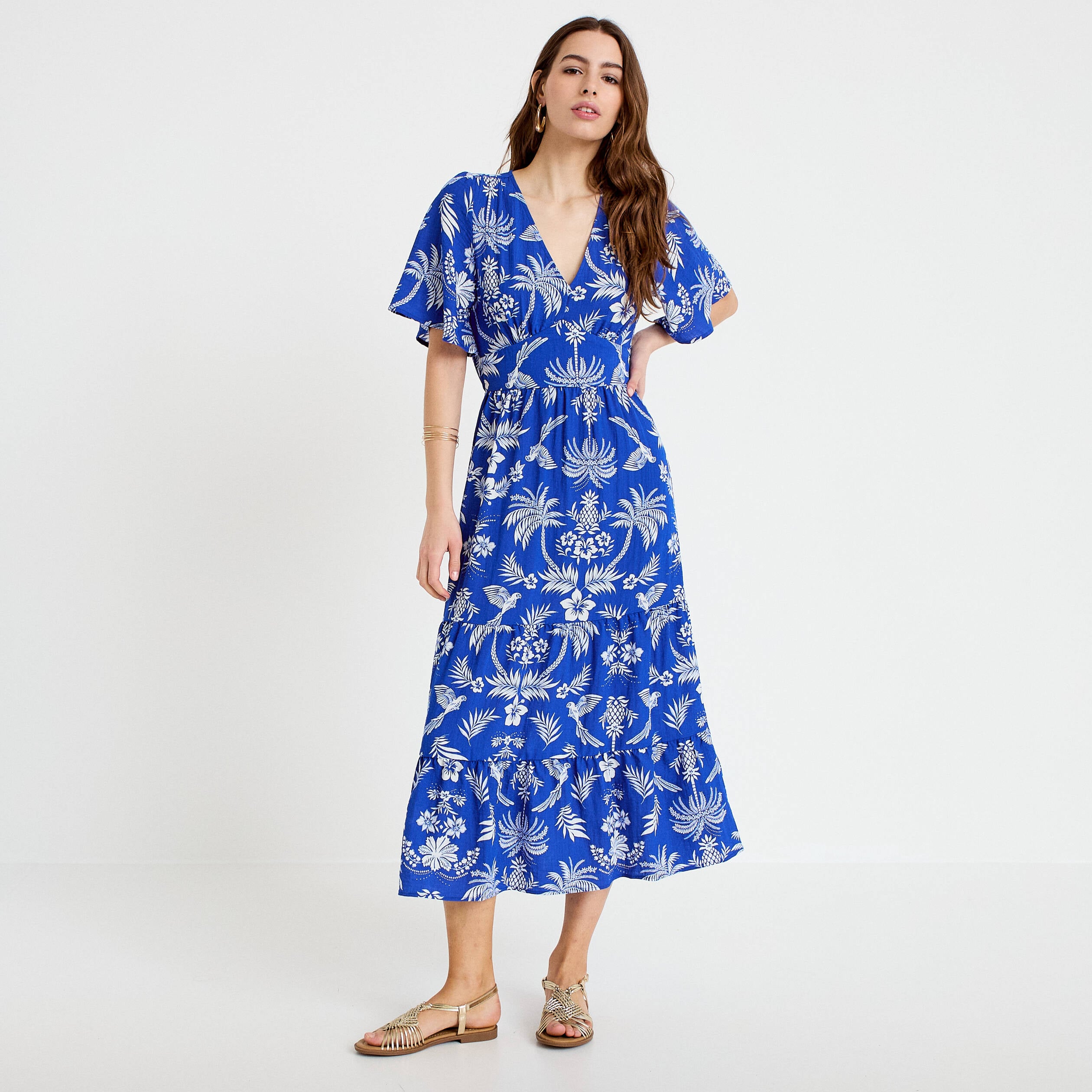 Robe &eacute;vas&eacute;e col v bleu roi femme