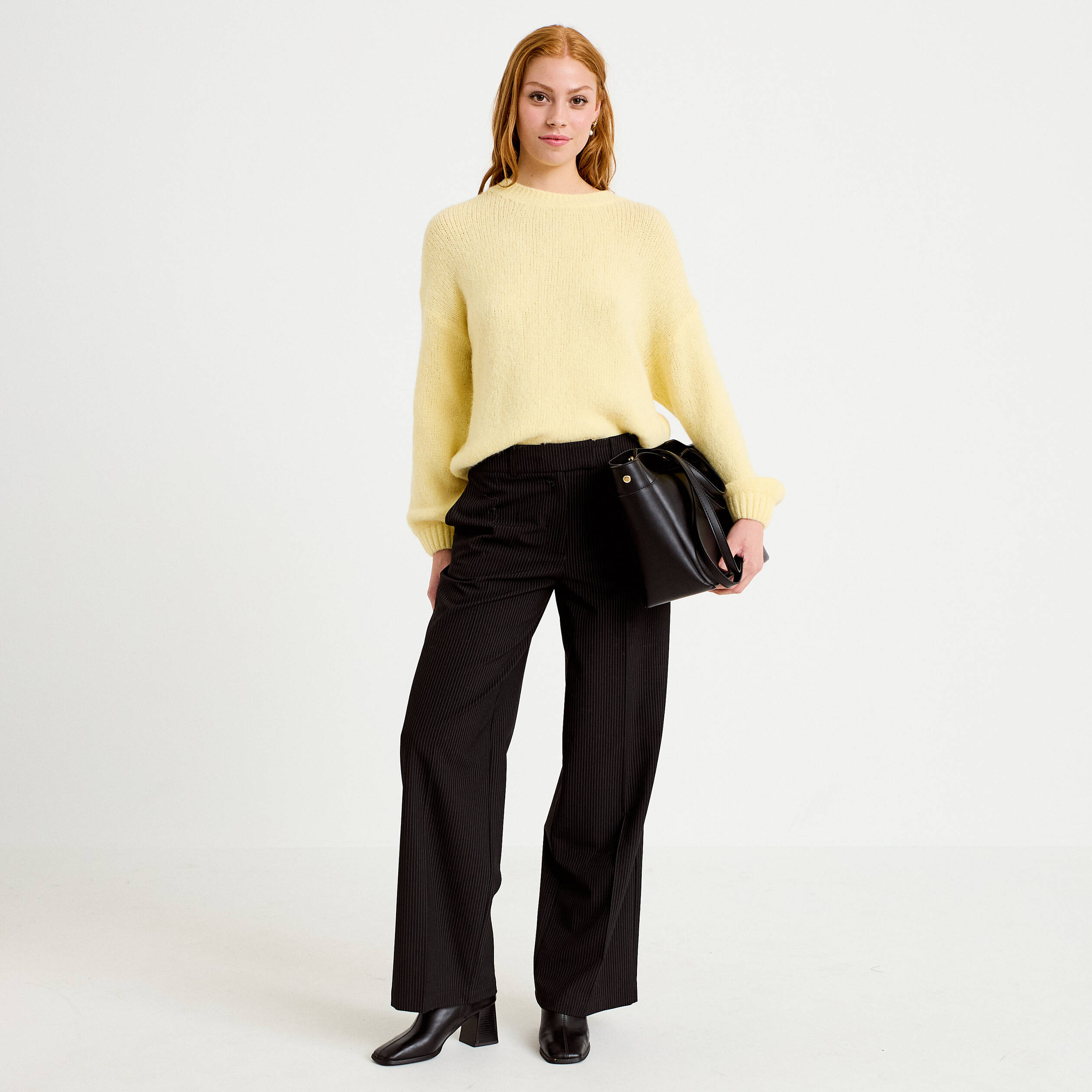 Pull manches longues jaune pastel femme